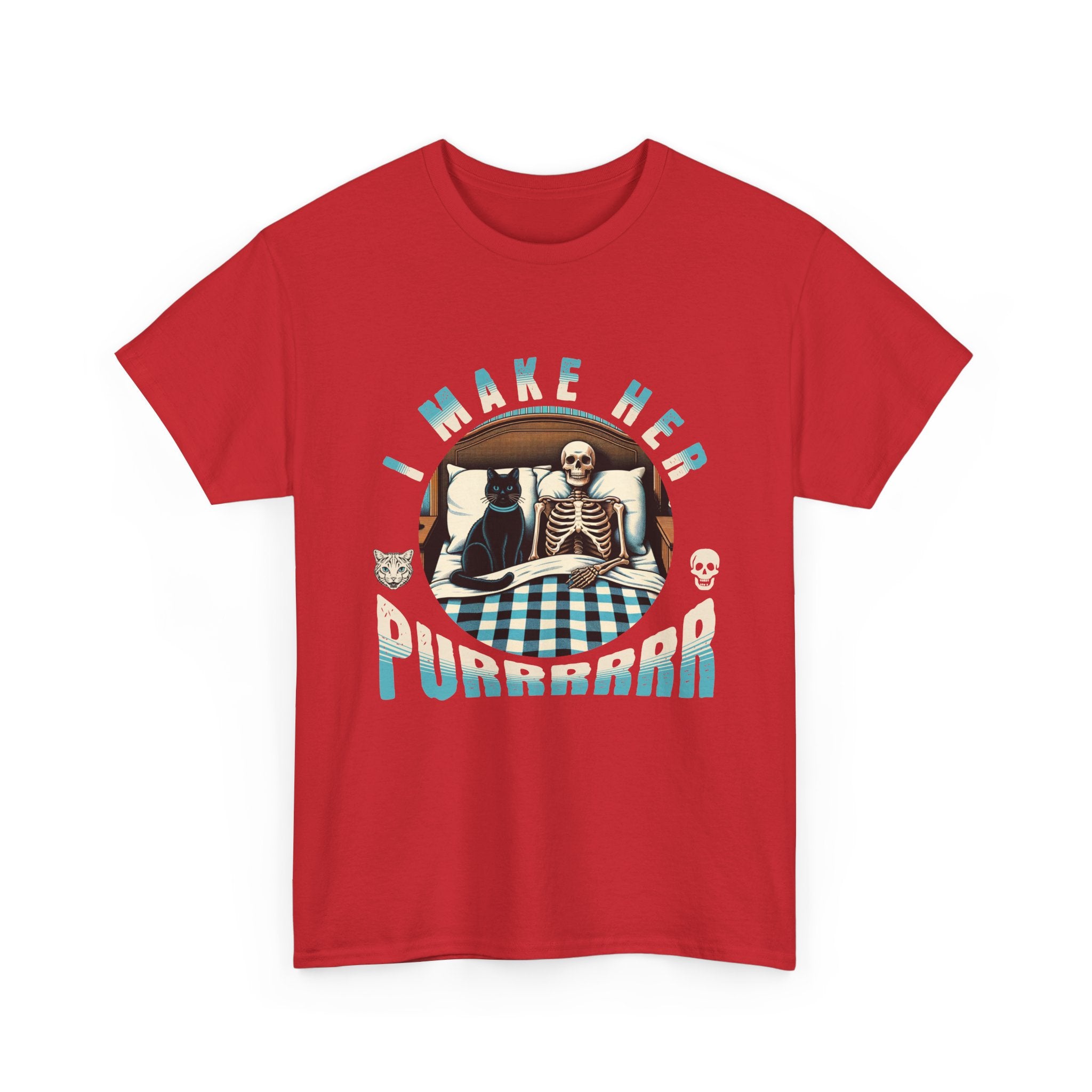 Skeleton Cat Tee — "I Make Her Purrrrrr" Funny Gothic Halloween Shirt
