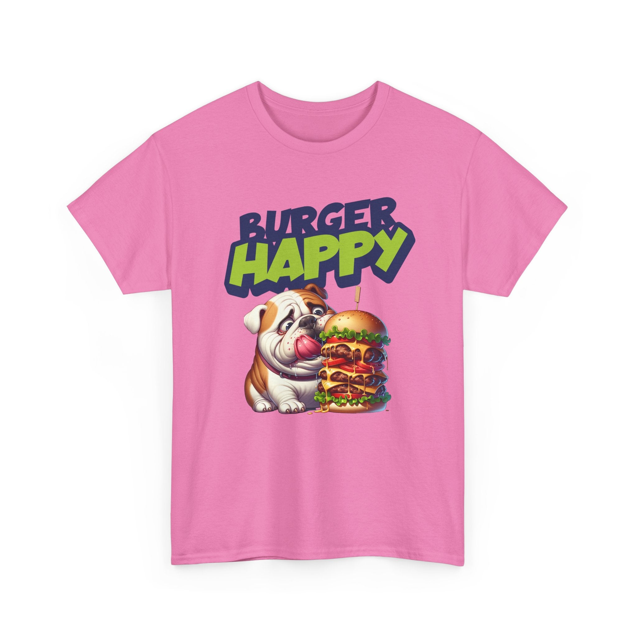Burger Happy Bulldog T-Shirt — Cute Bulldog with Giant Burger Graphic