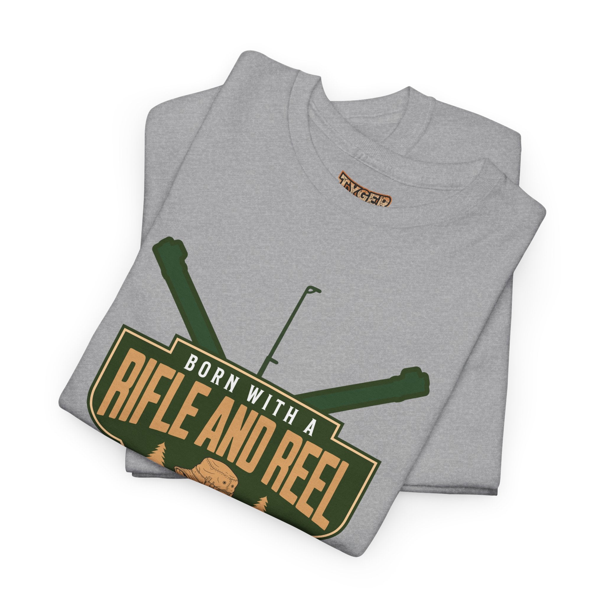 Rifle and Reel T-Shirt — "Born With a Rifle and Reel" Hunting & Fishing Graphic Tee