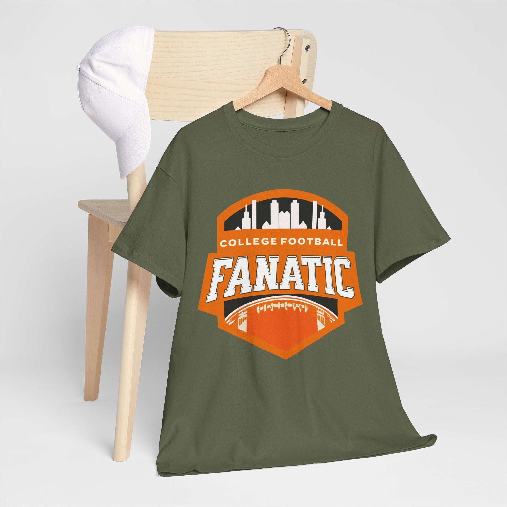 College Football Fanatic T-Shirt — Retro Orange Football Badge Tee
