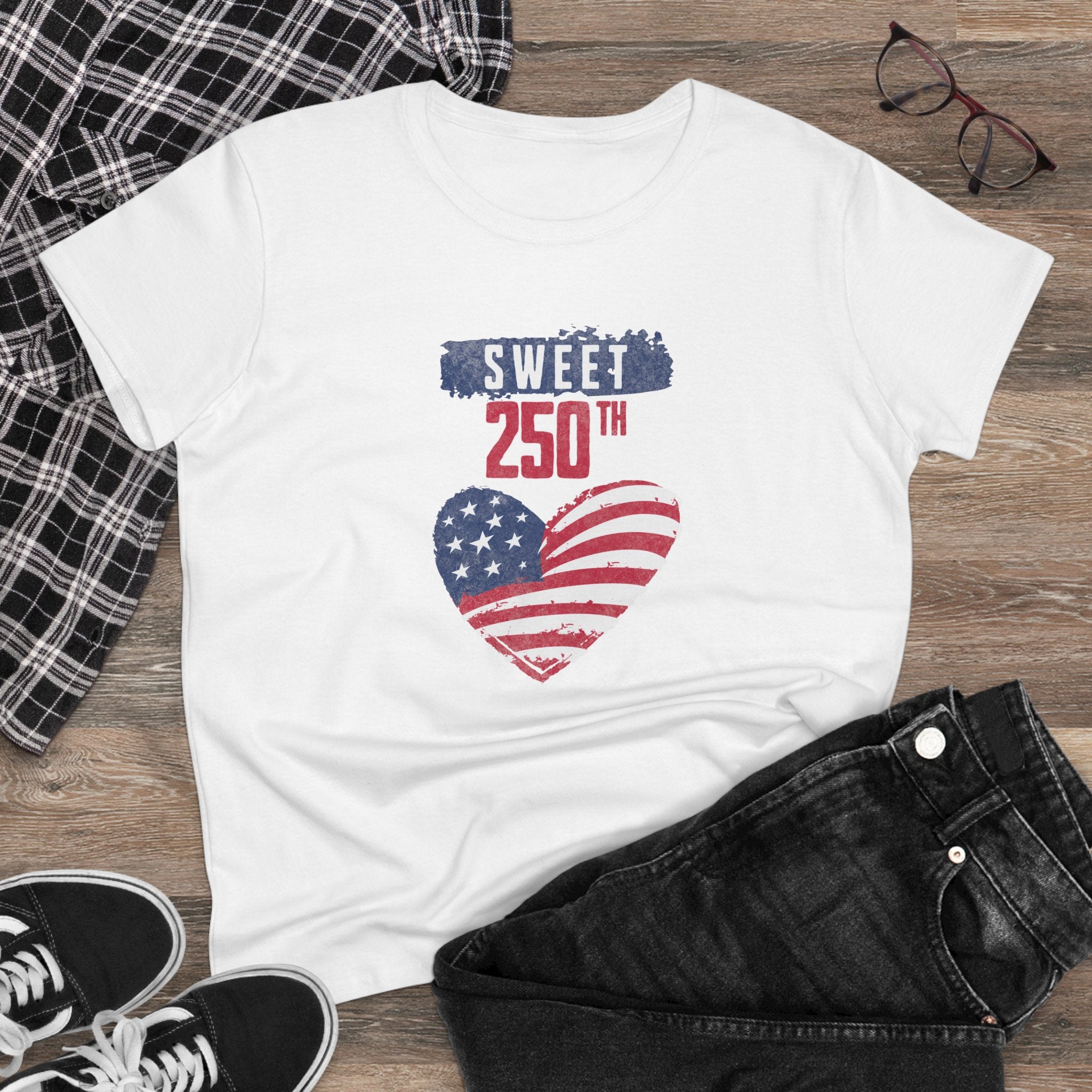 Sweet 250th American Flag Heart T‑Shirt