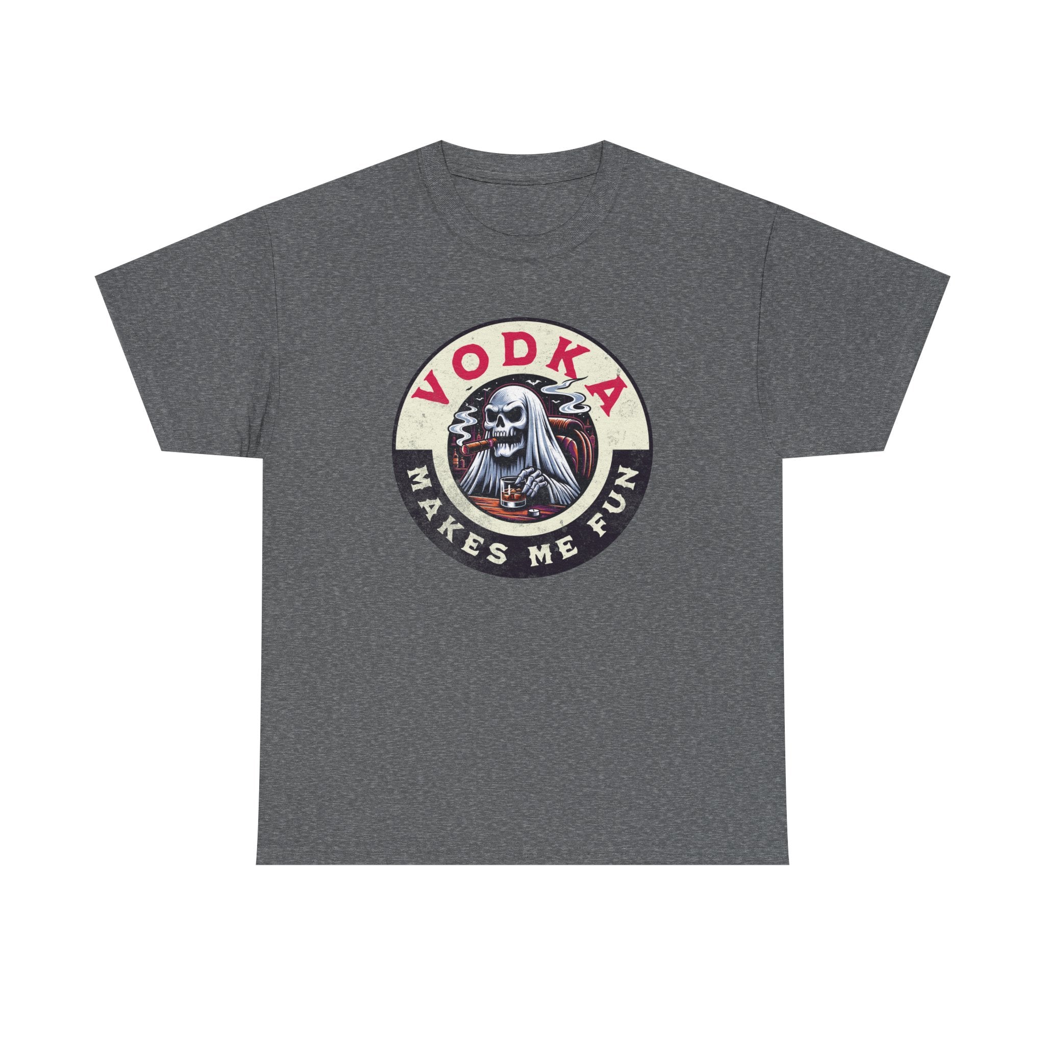 Vodka Makes Me Fun T-Shirt - Retro Skull Drinking Graphic Tee