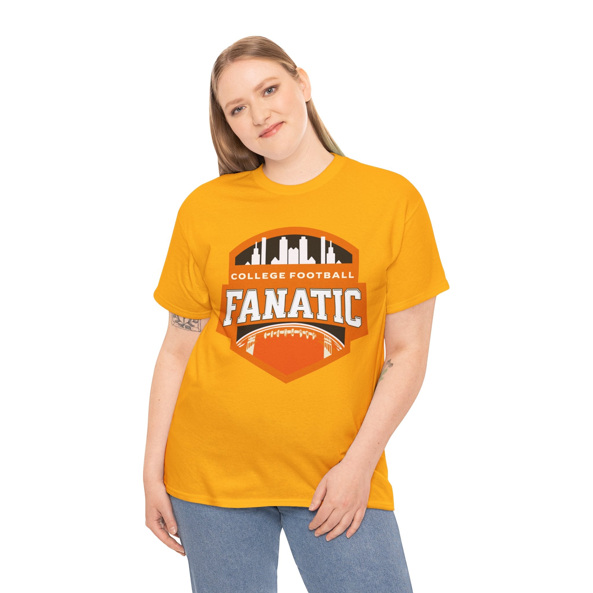 College Football Fanatic T-Shirt — Retro Orange Football Badge Tee