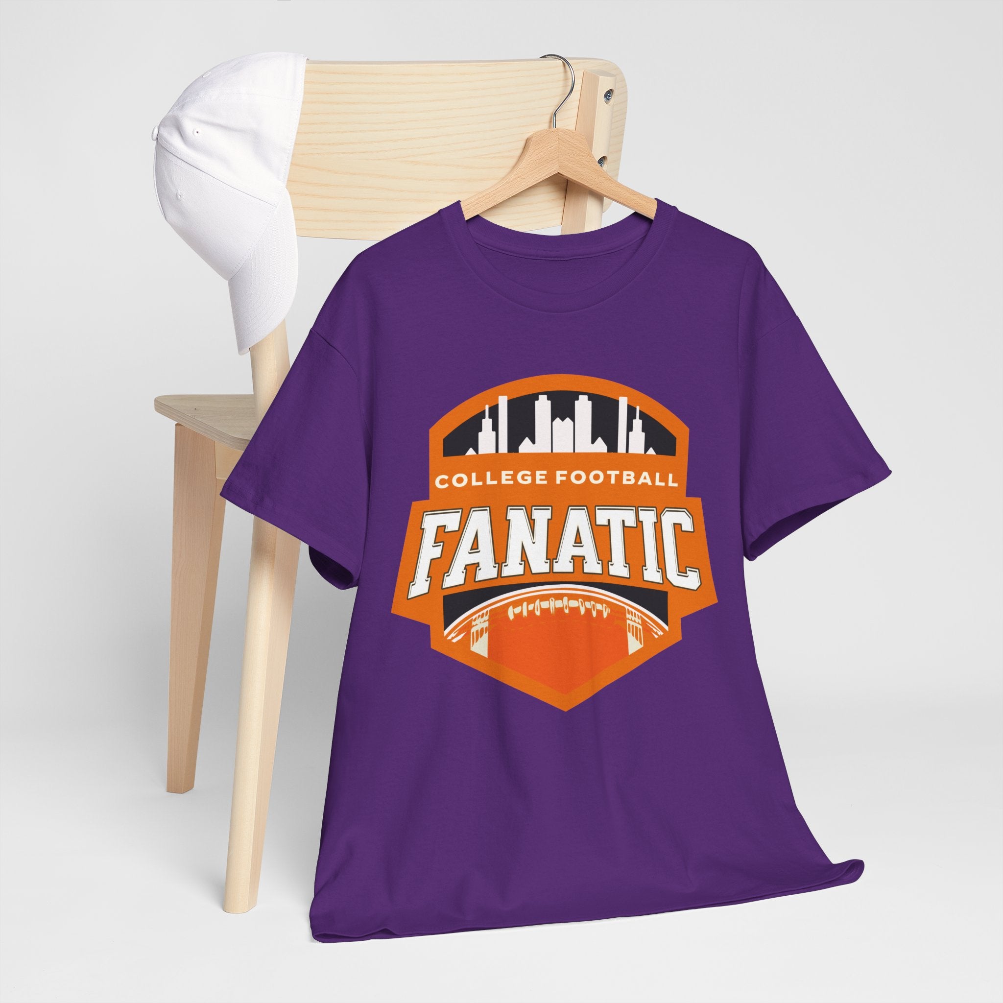 College Football Fanatic T-Shirt — Retro Orange Football Badge Tee