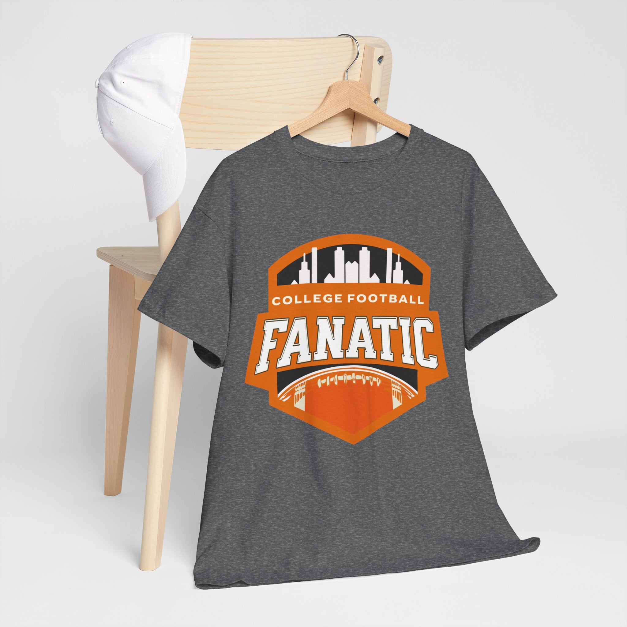 College Football Fanatic T-Shirt — Retro Orange Football Badge Tee