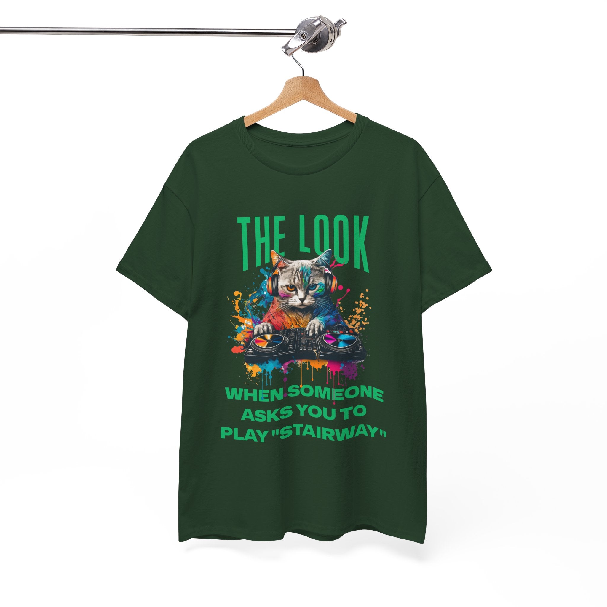 Cat DJ T‑Shirt — “The Look When Someone Asks You to Play ‘Stairway’”