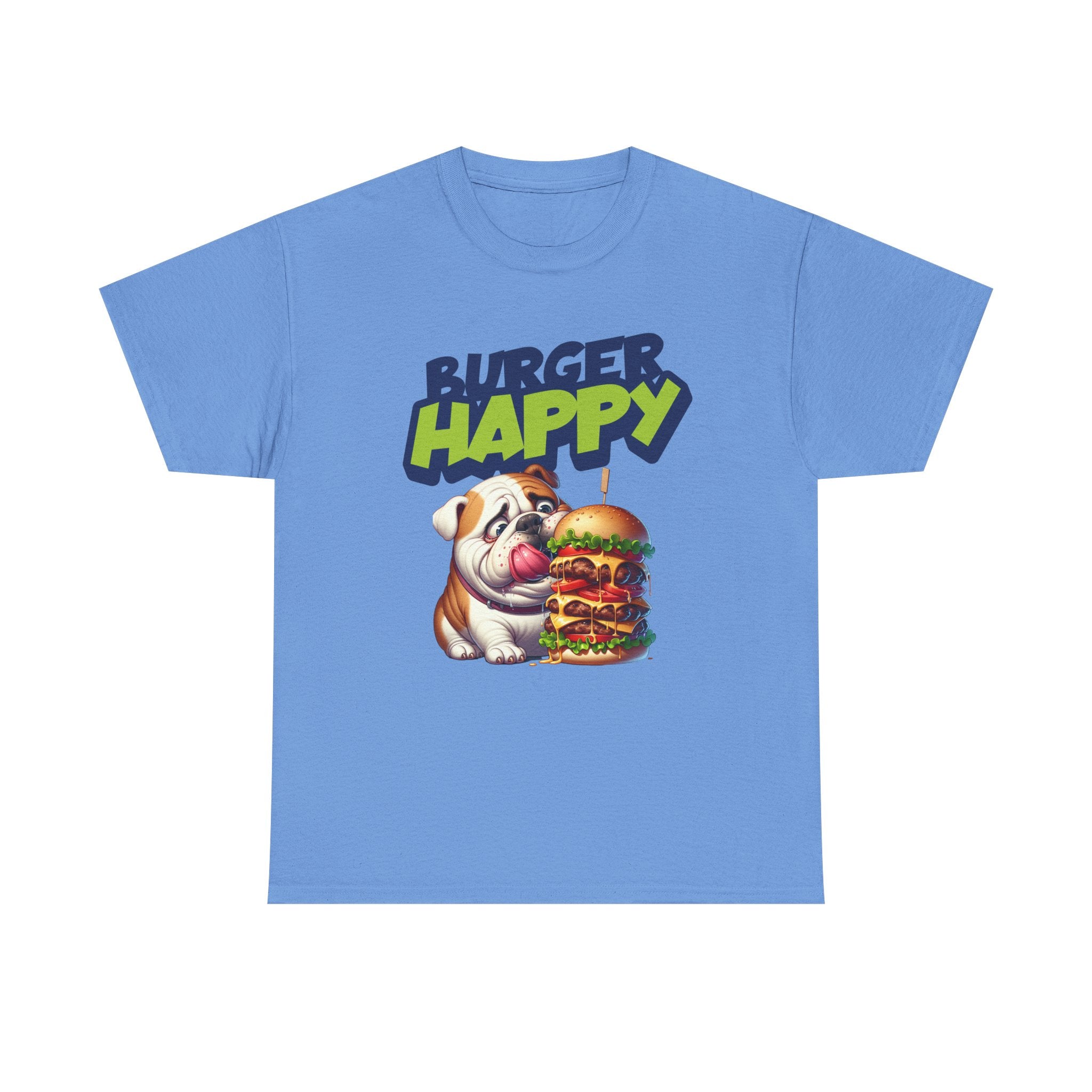 Burger Happy Bulldog T-Shirt — Cute Bulldog with Giant Burger Graphic