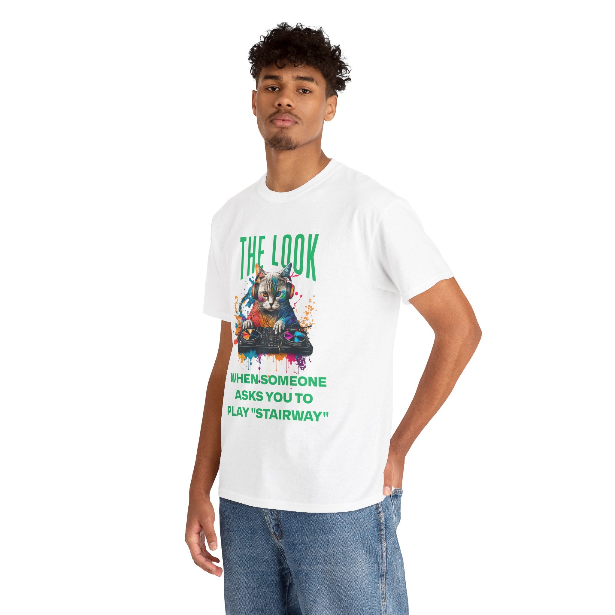 Cat DJ T‑Shirt — “The Look When Someone Asks You to Play ‘Stairway’”