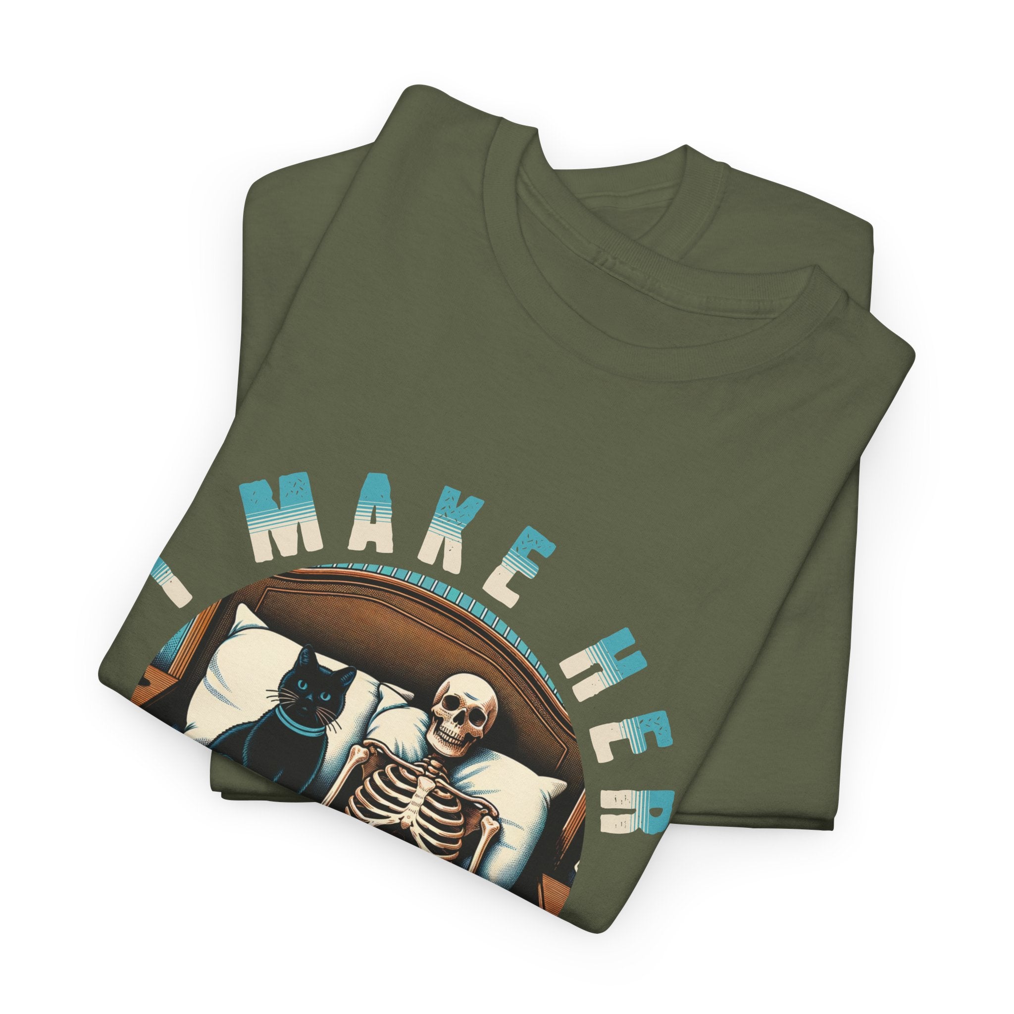 Skeleton Cat Tee — "I Make Her Purrrrrr" Funny Gothic Halloween Shirt