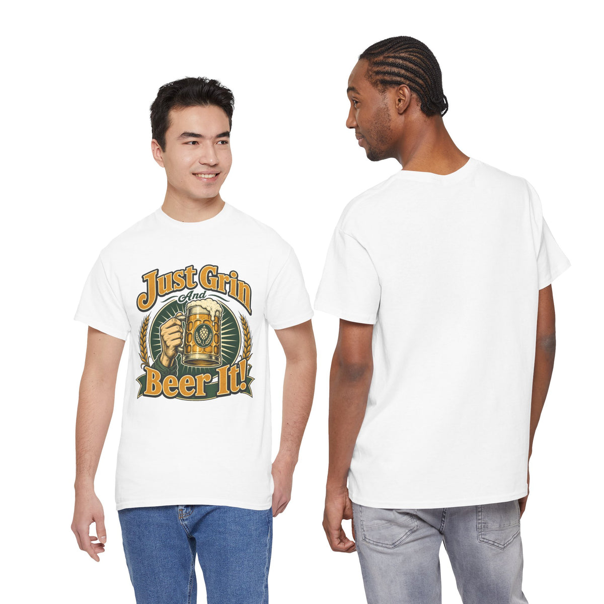 Just Grin and Beer It! Graphic Tee — Funny Beer Mug T-Shirt for Beer Lovers