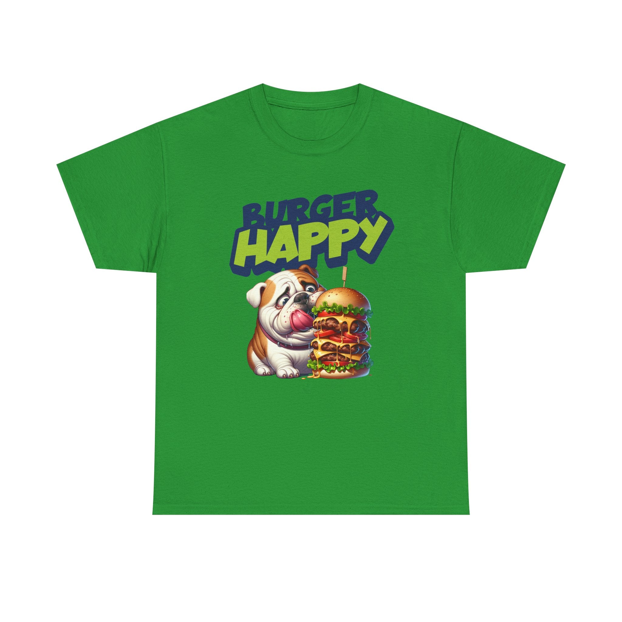Burger Happy Bulldog T-Shirt — Cute Bulldog with Giant Burger Graphic