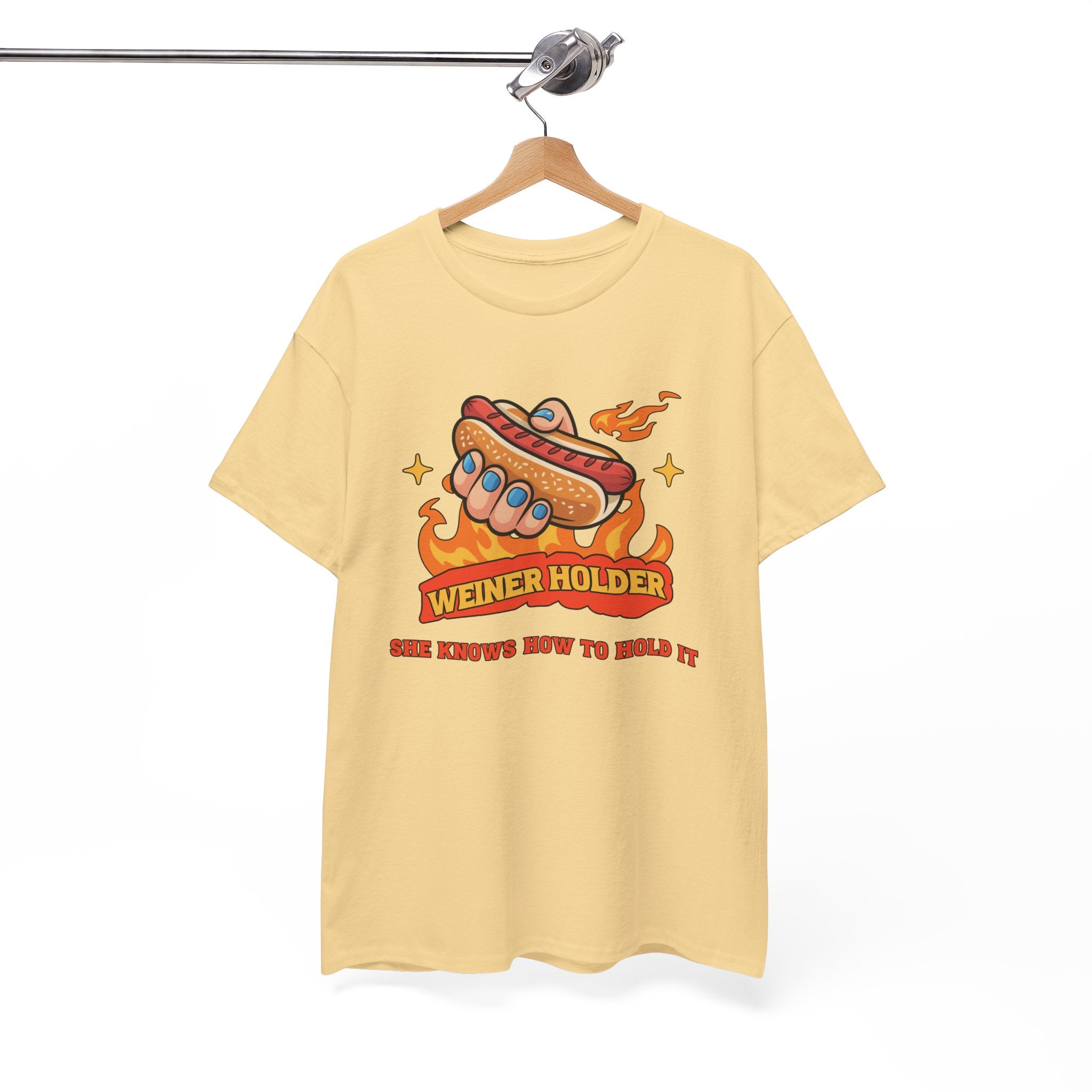 Funny Hot Dog T-Shirt — Weiner Holder Adult-Themed Tee