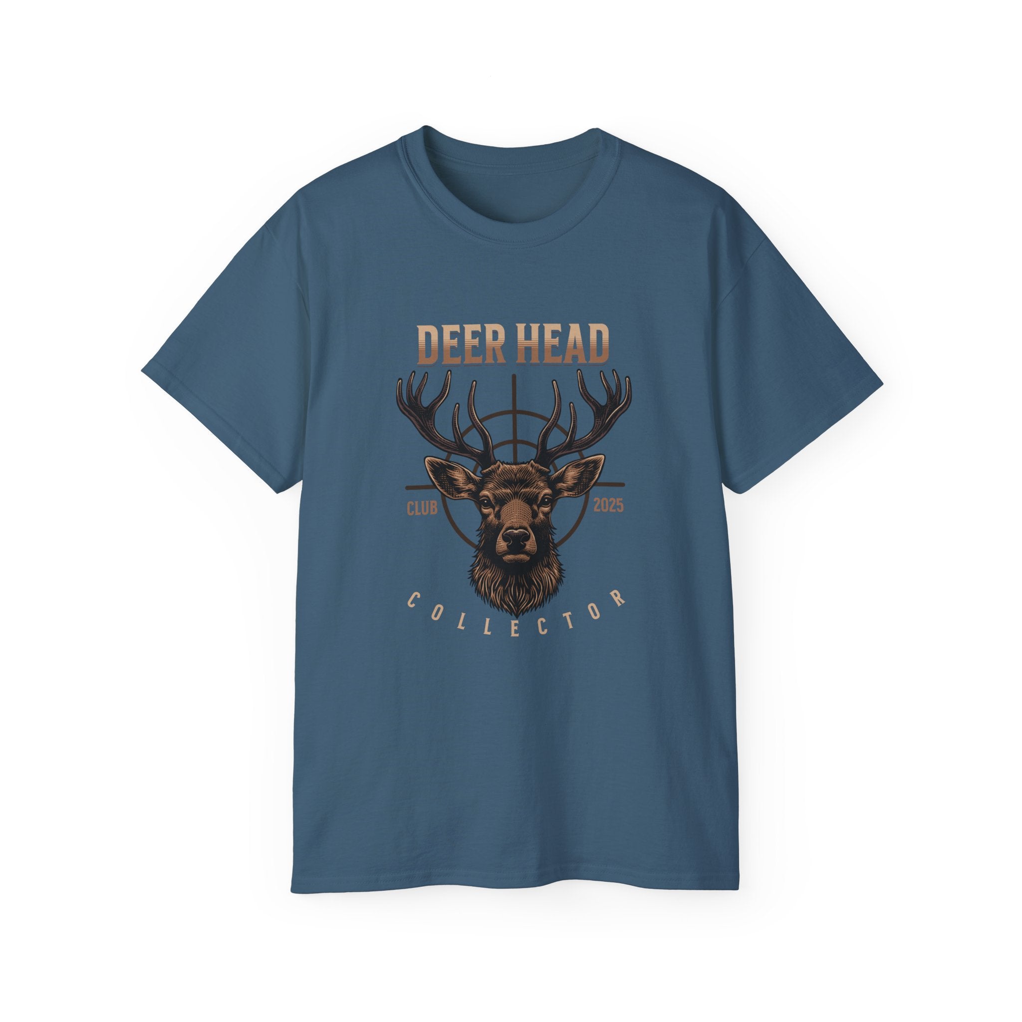 Deer Head Collector Cotton Hunting Tee - Indigo Blue