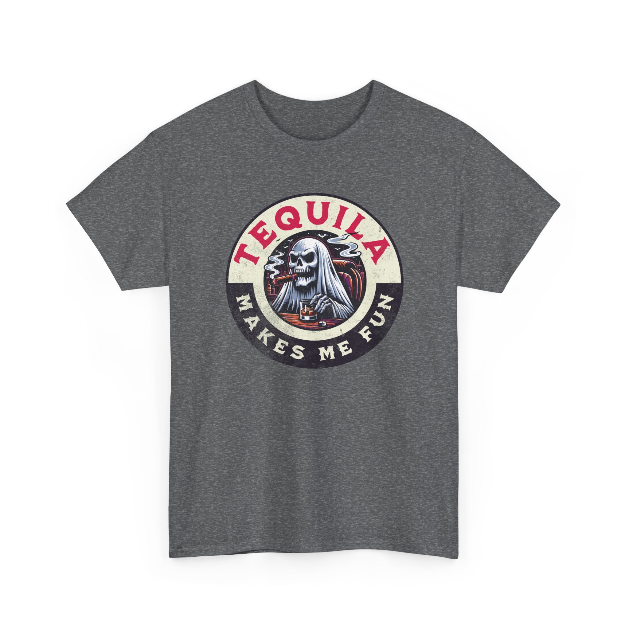 Tequila Makes Me Fun T-Shirt – Funny Party Graphic Tee with Skull & Bottle Design