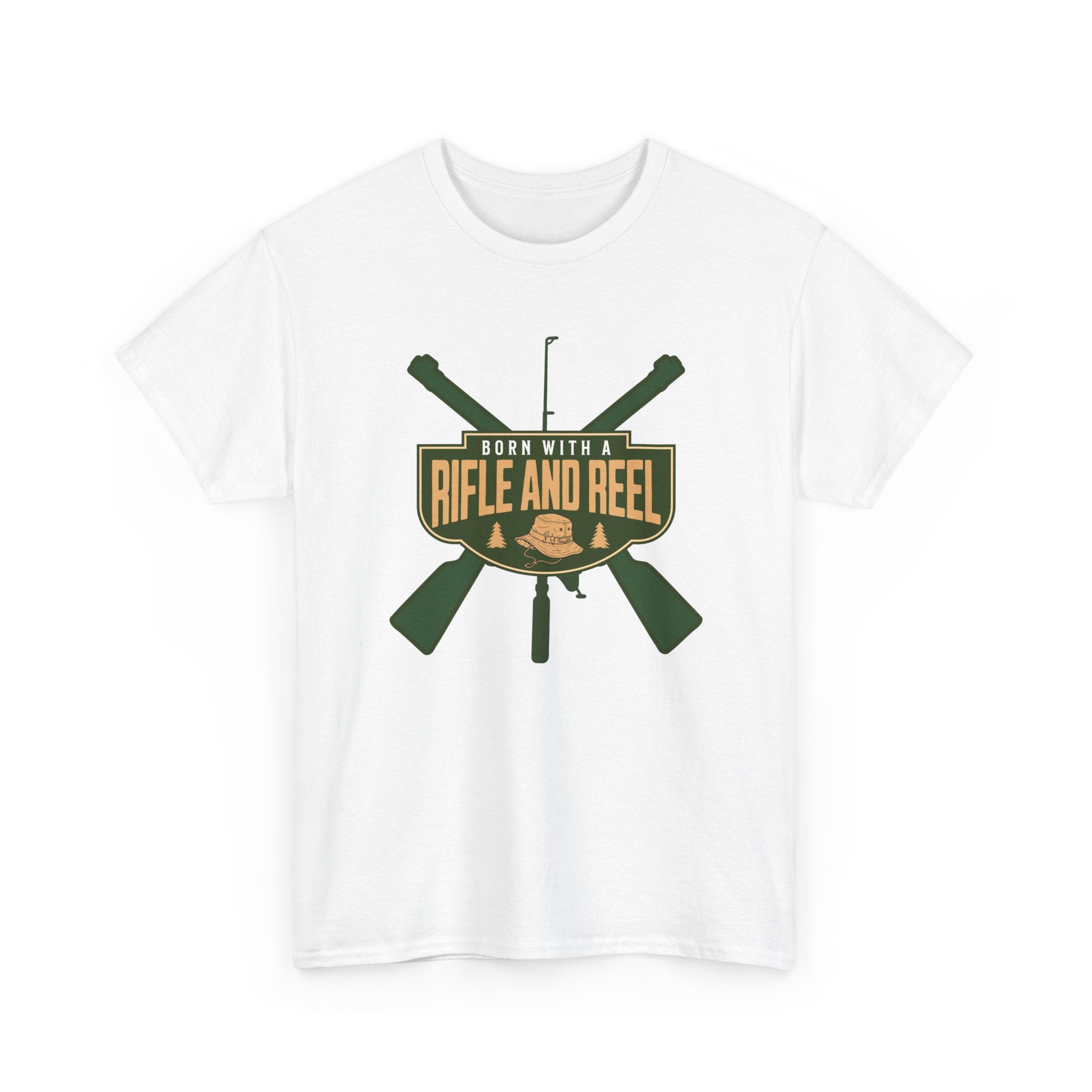 Rifle and Reel T-Shirt — "Born With a Rifle and Reel" Hunting & Fishing Graphic Tee