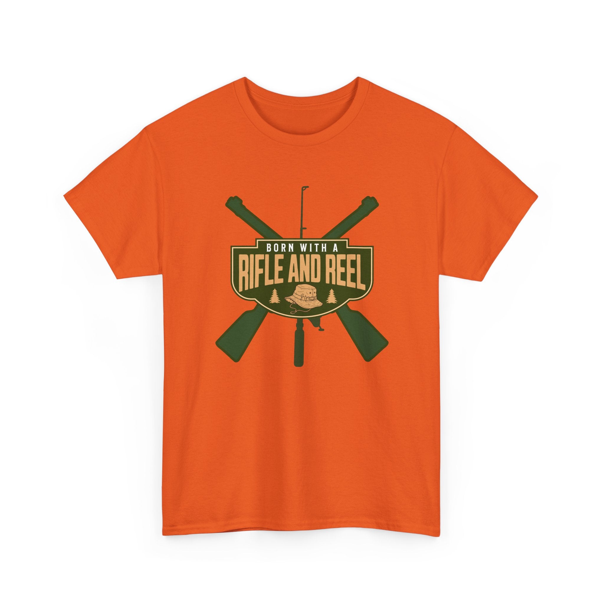 Rifle and Reel T-Shirt — "Born With a Rifle and Reel" Hunting & Fishing Graphic Tee