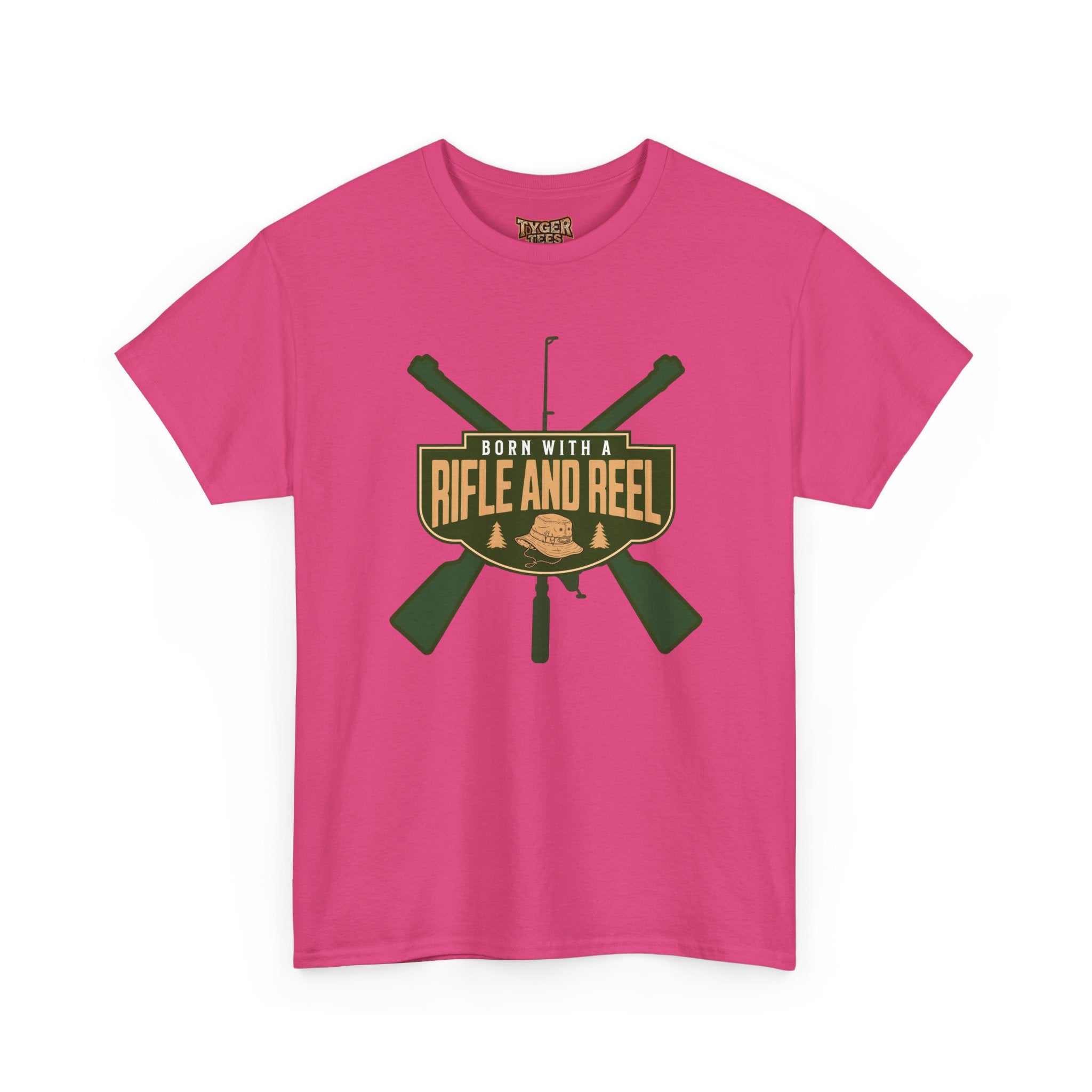 Rifle and Reel T-Shirt — "Born With a Rifle and Reel" Hunting & Fishing Graphic Tee