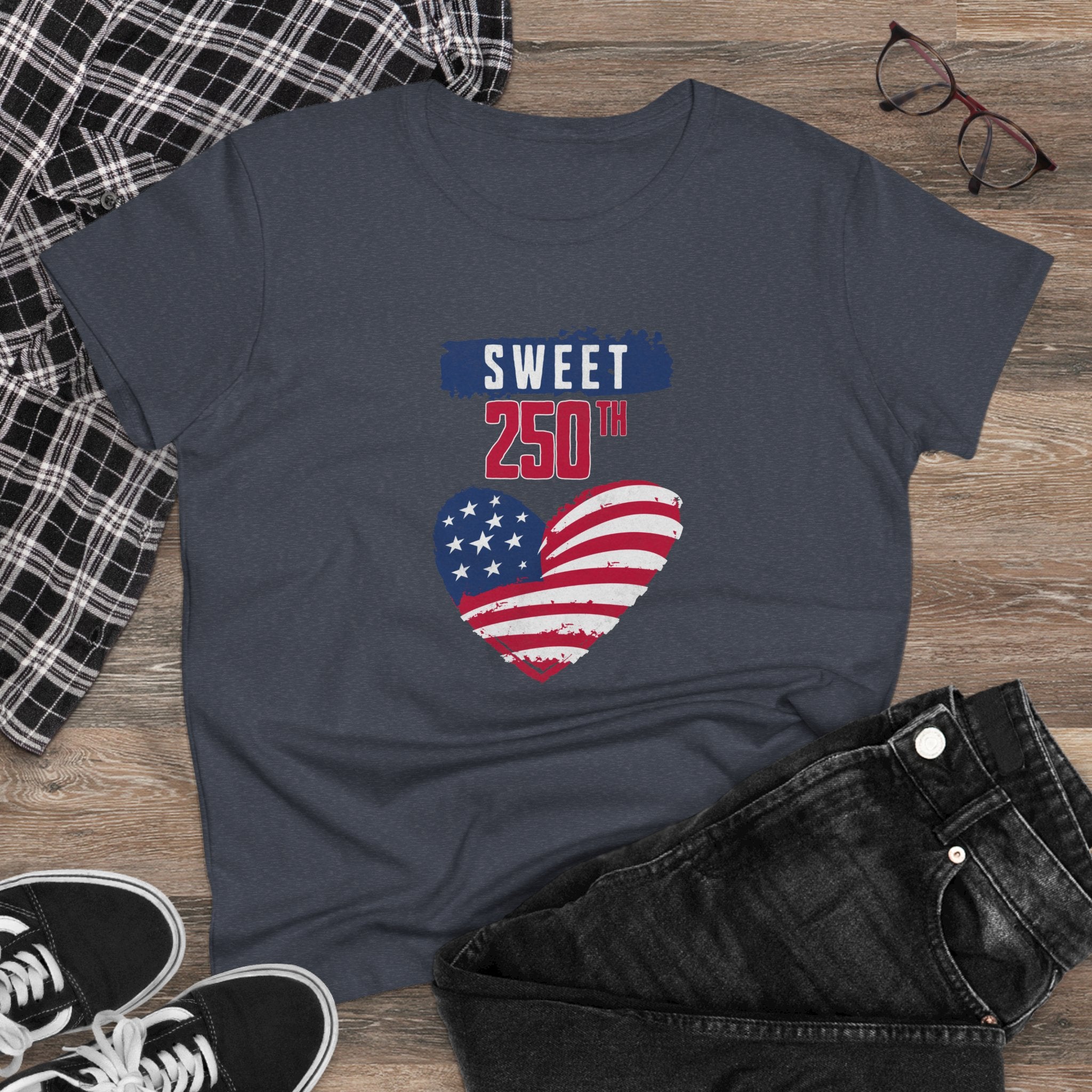 Sweet 250th American Flag Heart T‑Shirt