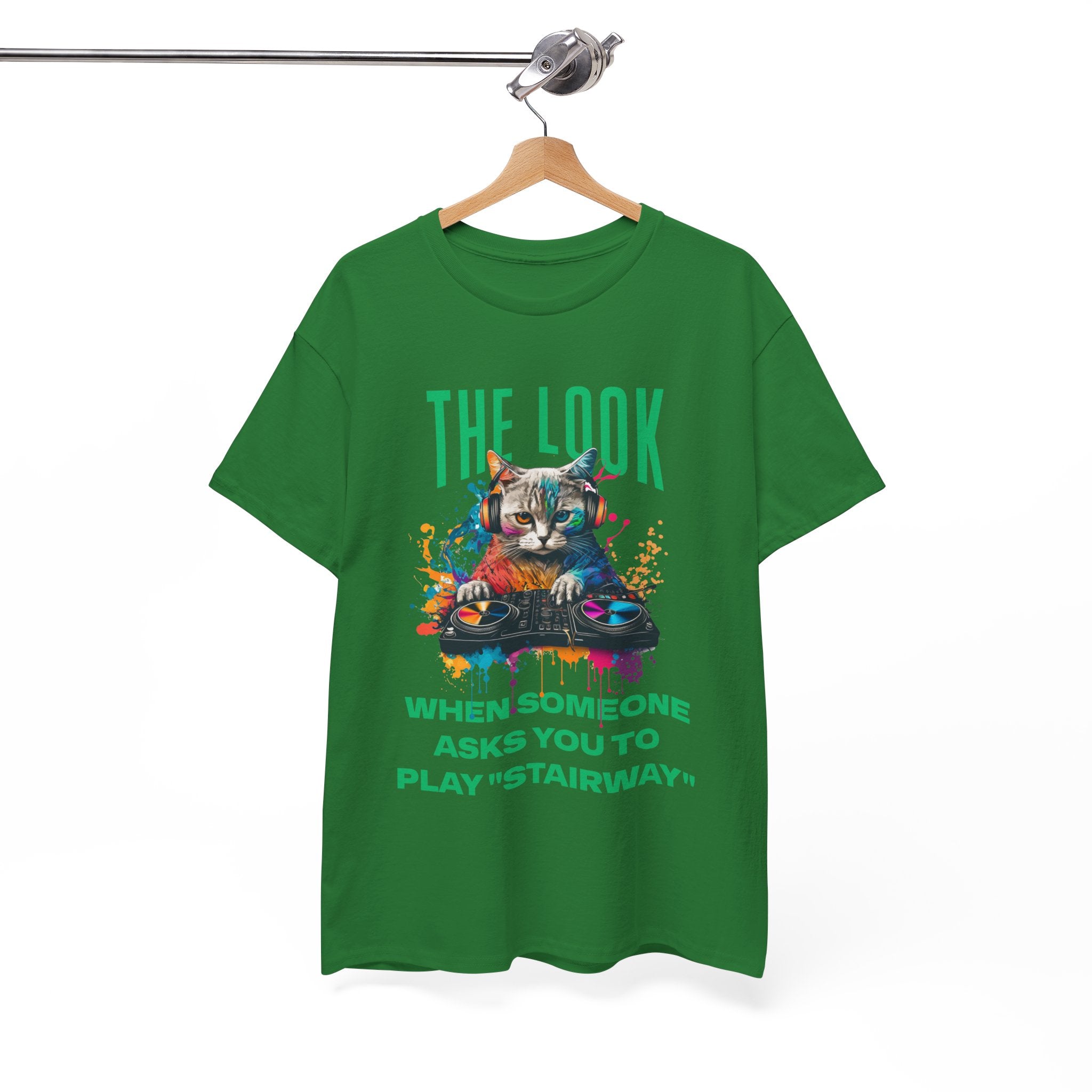 Cat DJ T‑Shirt — “The Look When Someone Asks You to Play ‘Stairway’”