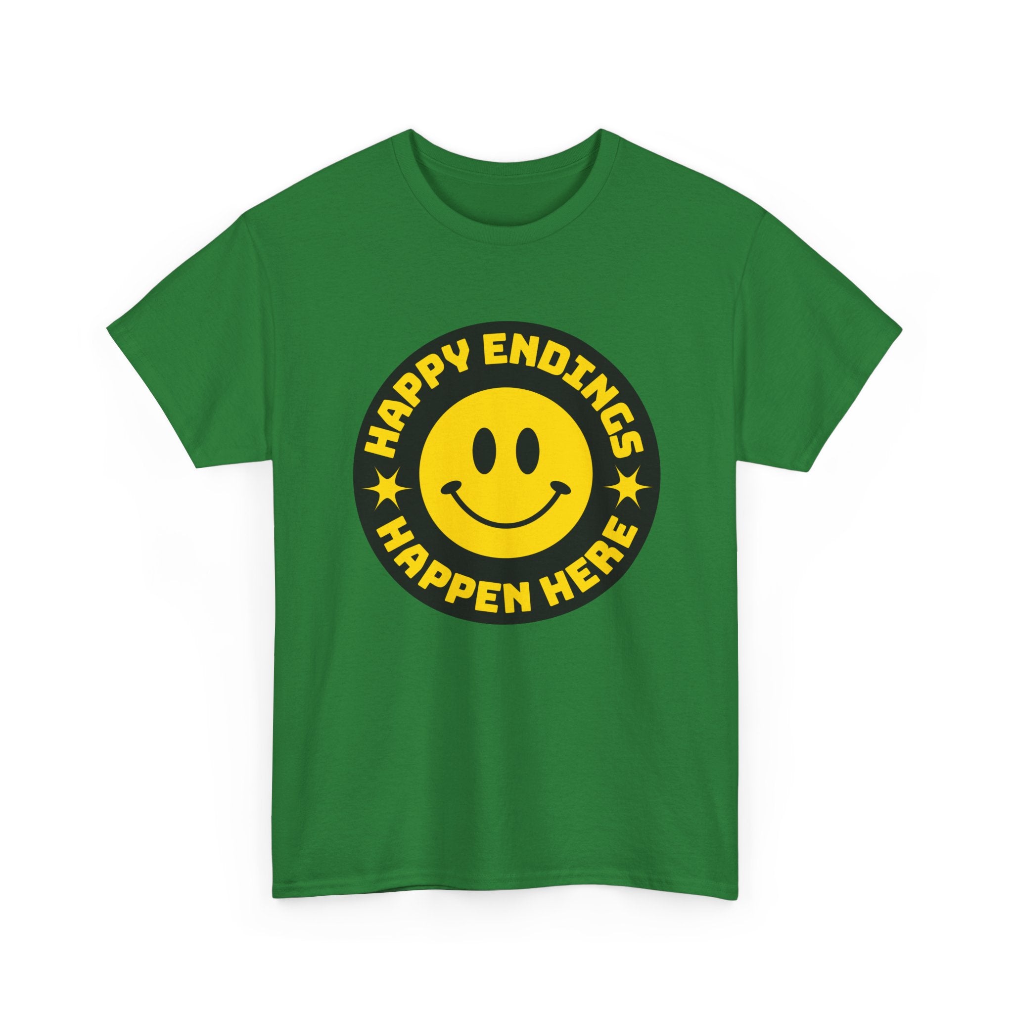 Happy Endings Happen Here – Funny Smiley Face T-Shirt