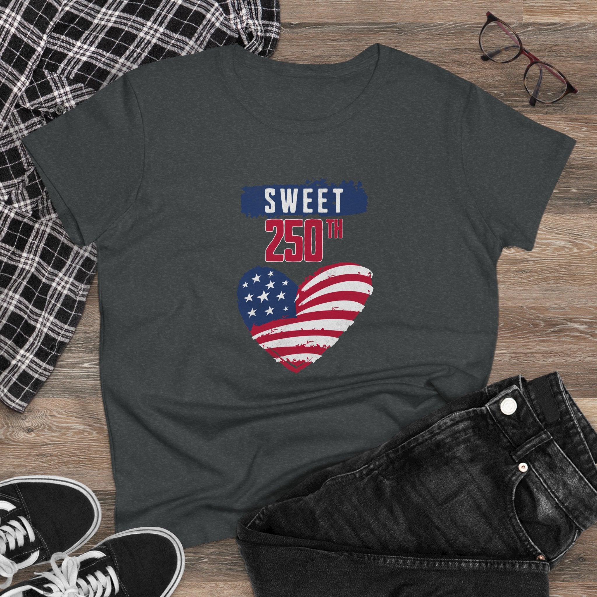 Sweet 250th American Flag Heart T‑Shirt