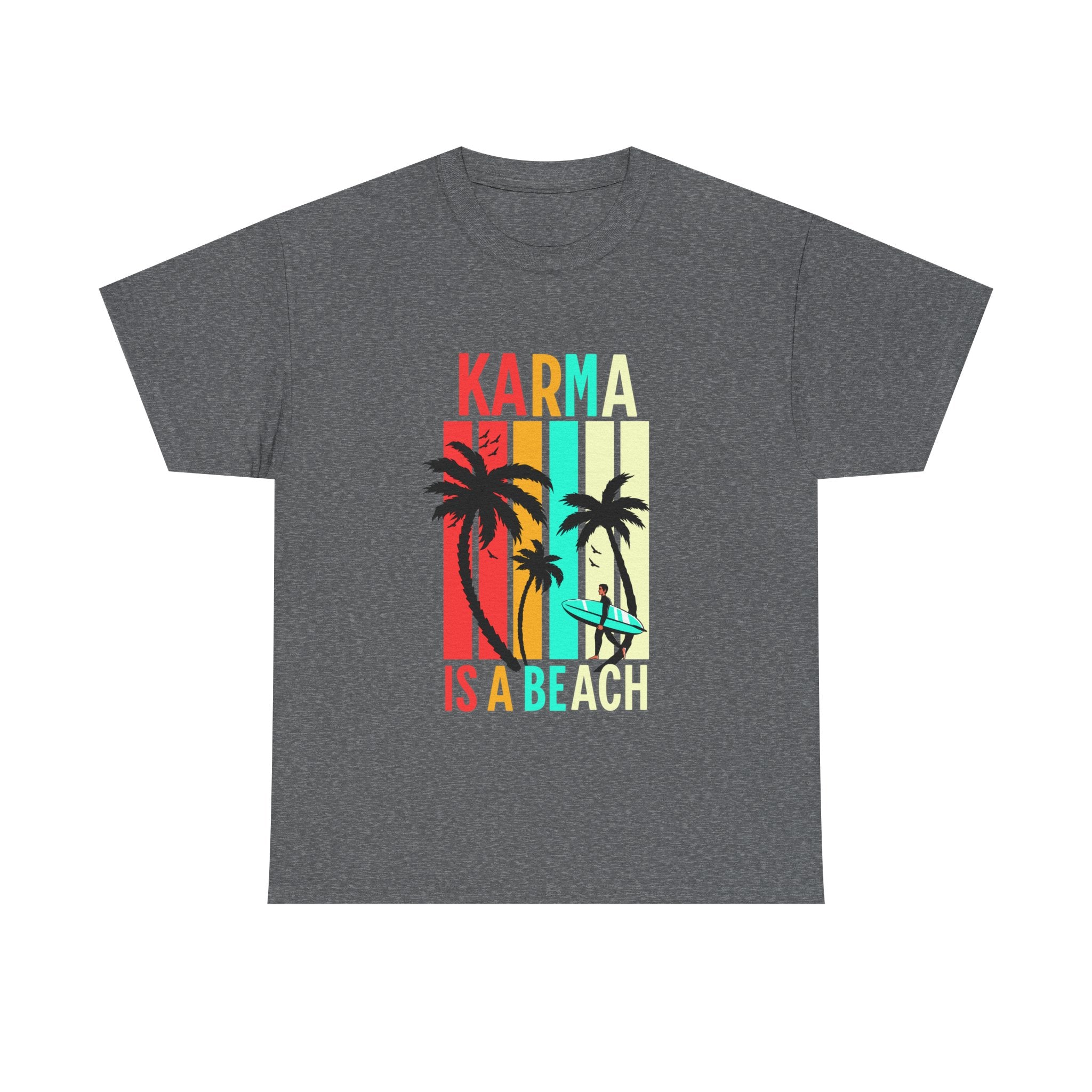 Karma Is A Beach T-Shirt – Vintage Palm Tree Surf Graphic Tee