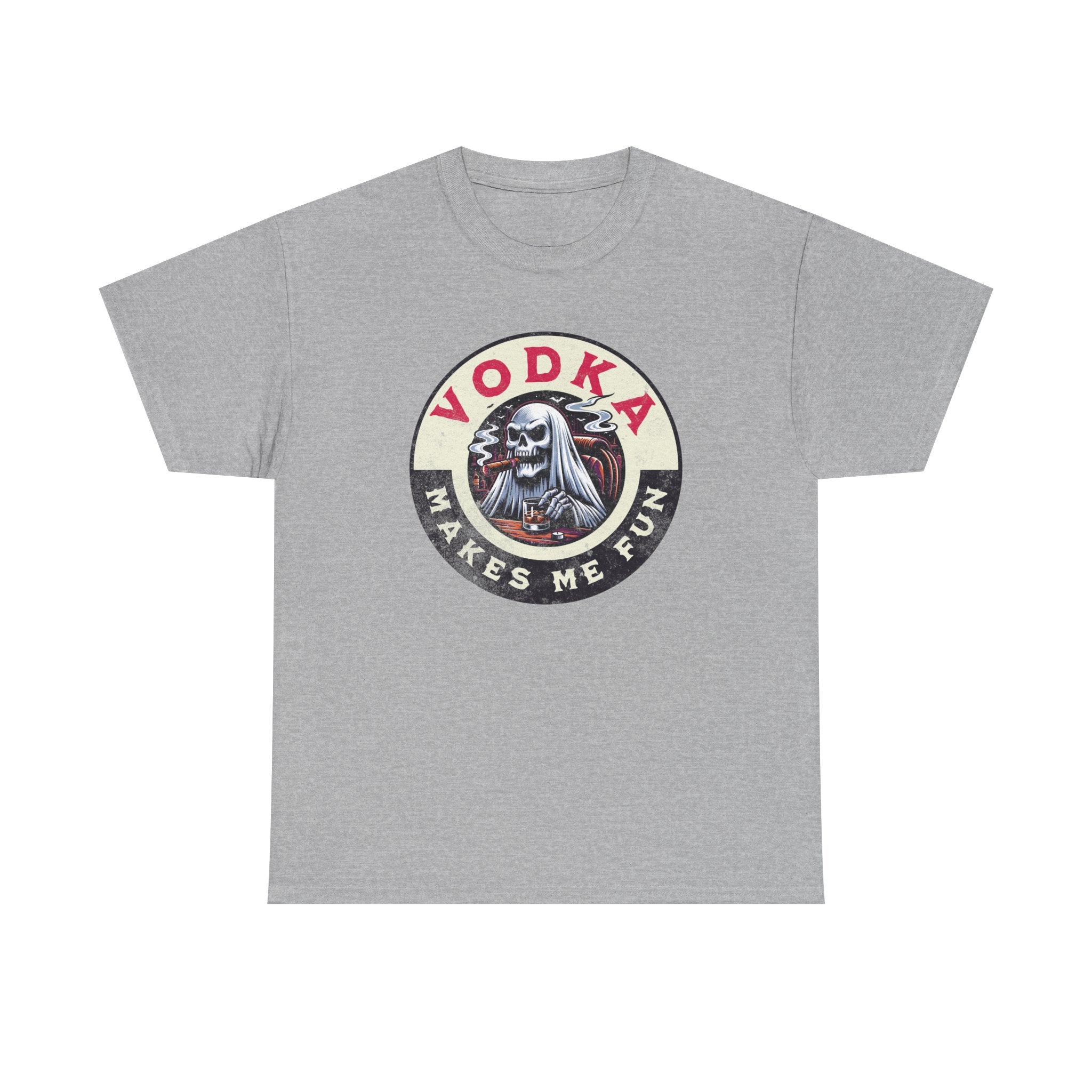 Vodka Makes Me Fun T-Shirt - Retro Skull Drinking Graphic Tee