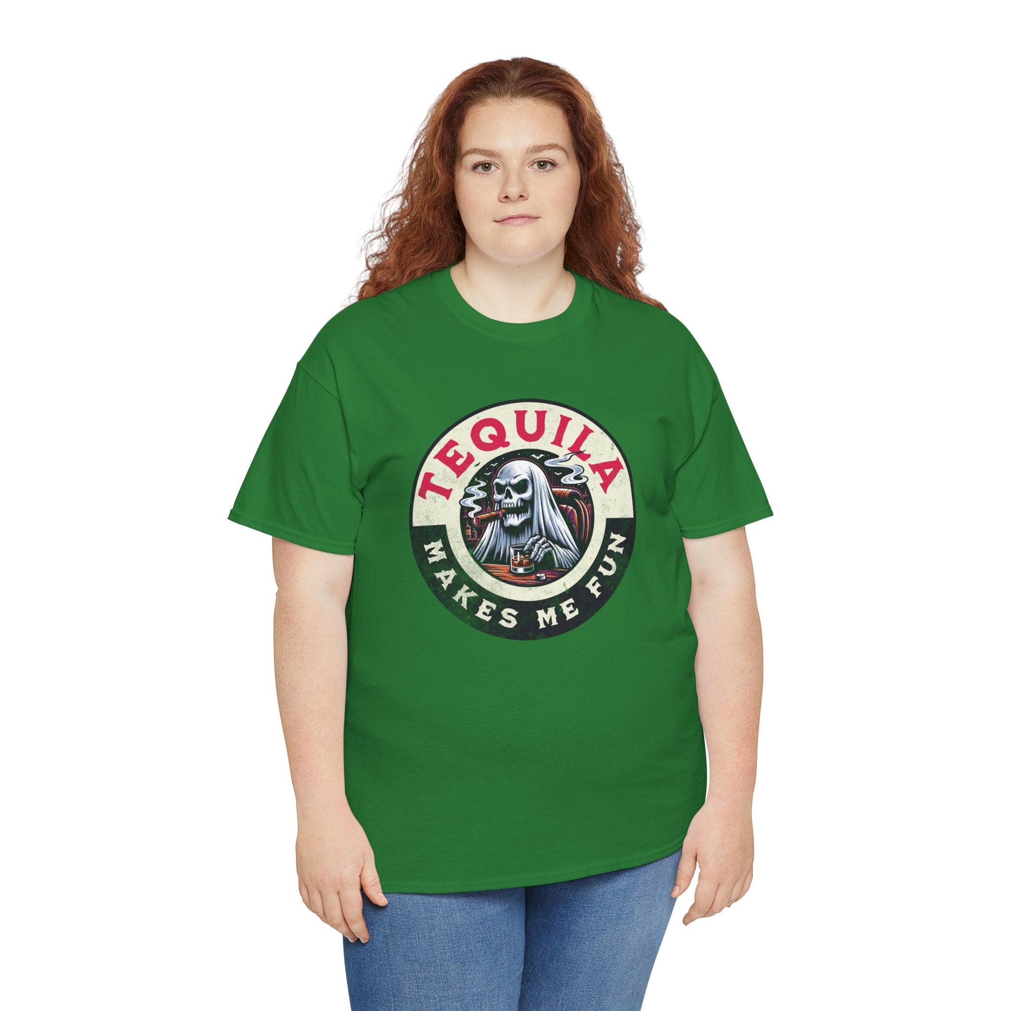 Tequila Makes Me Fun T-Shirt – Funny Party Graphic Tee with Skull & Bottle Design