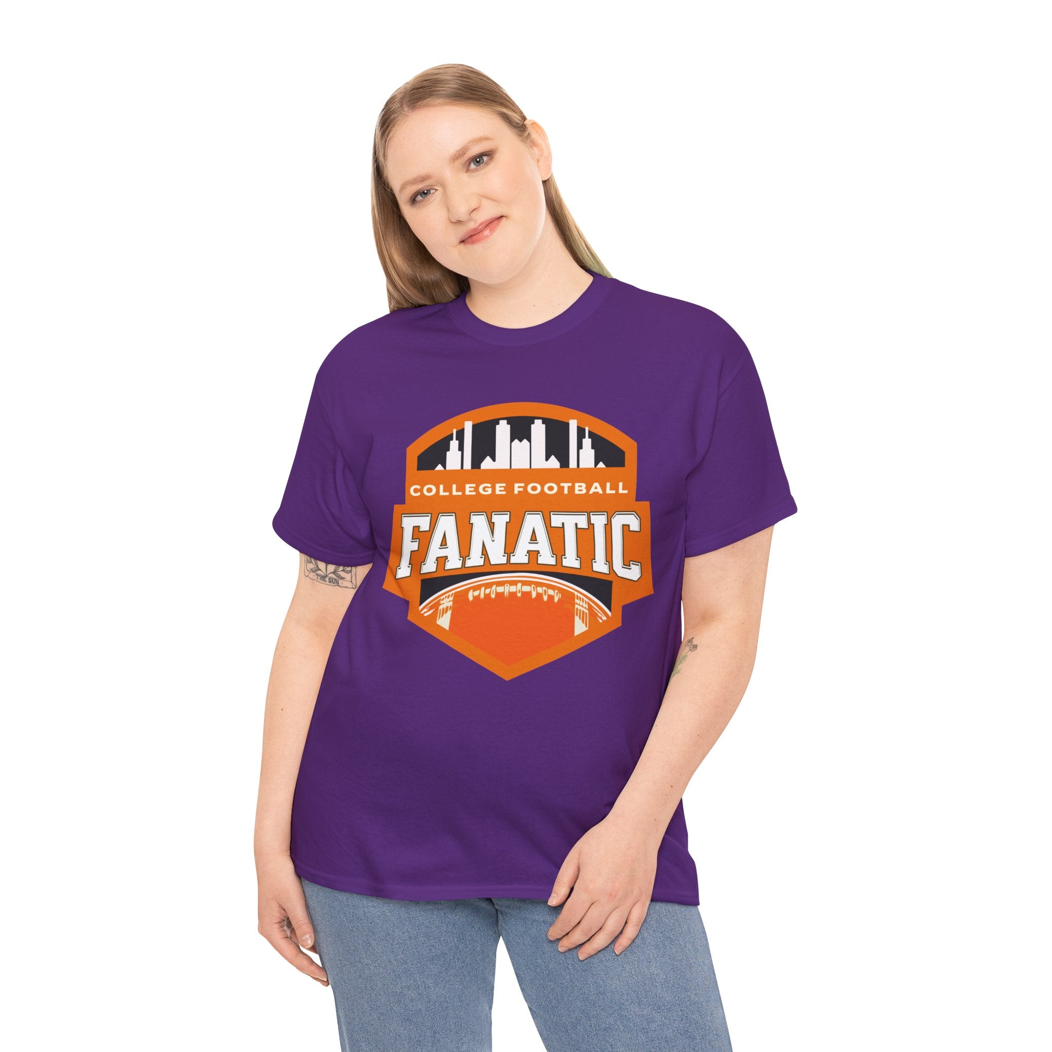College Football Fanatic T-Shirt — Retro Orange Football Badge Tee