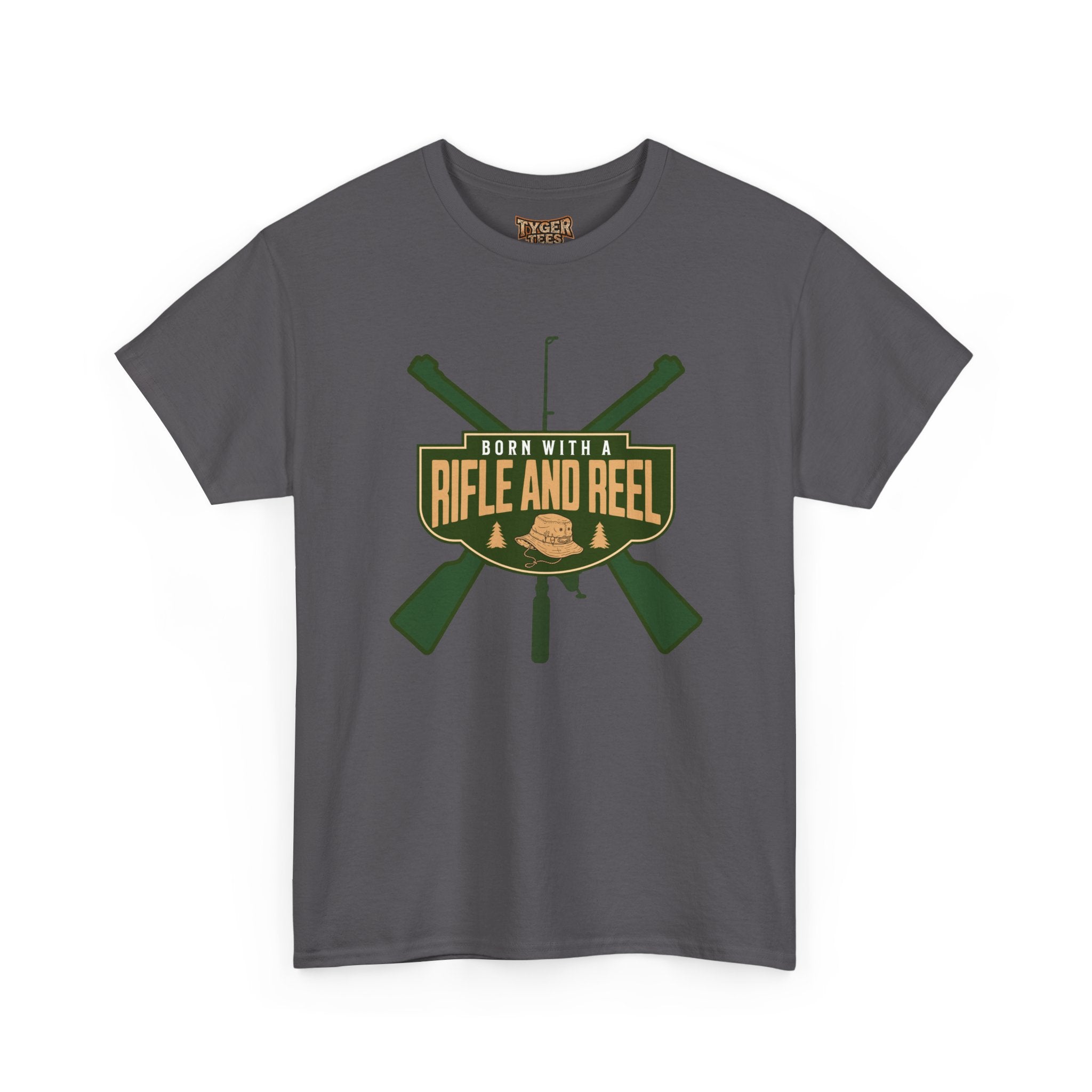 Rifle and Reel T-Shirt — "Born With a Rifle and Reel" Hunting & Fishing Graphic Tee