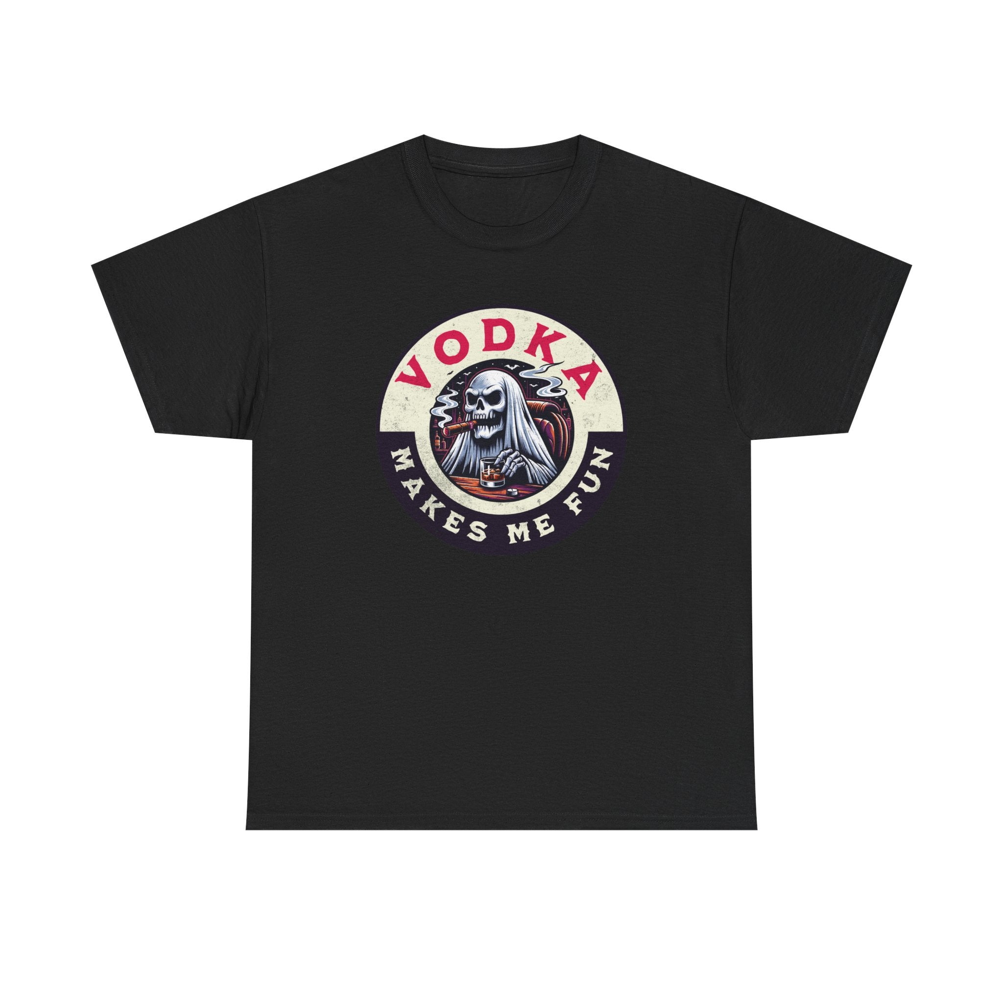 Vodka Makes Me Fun T-Shirt - Retro Skull Drinking Graphic Tee