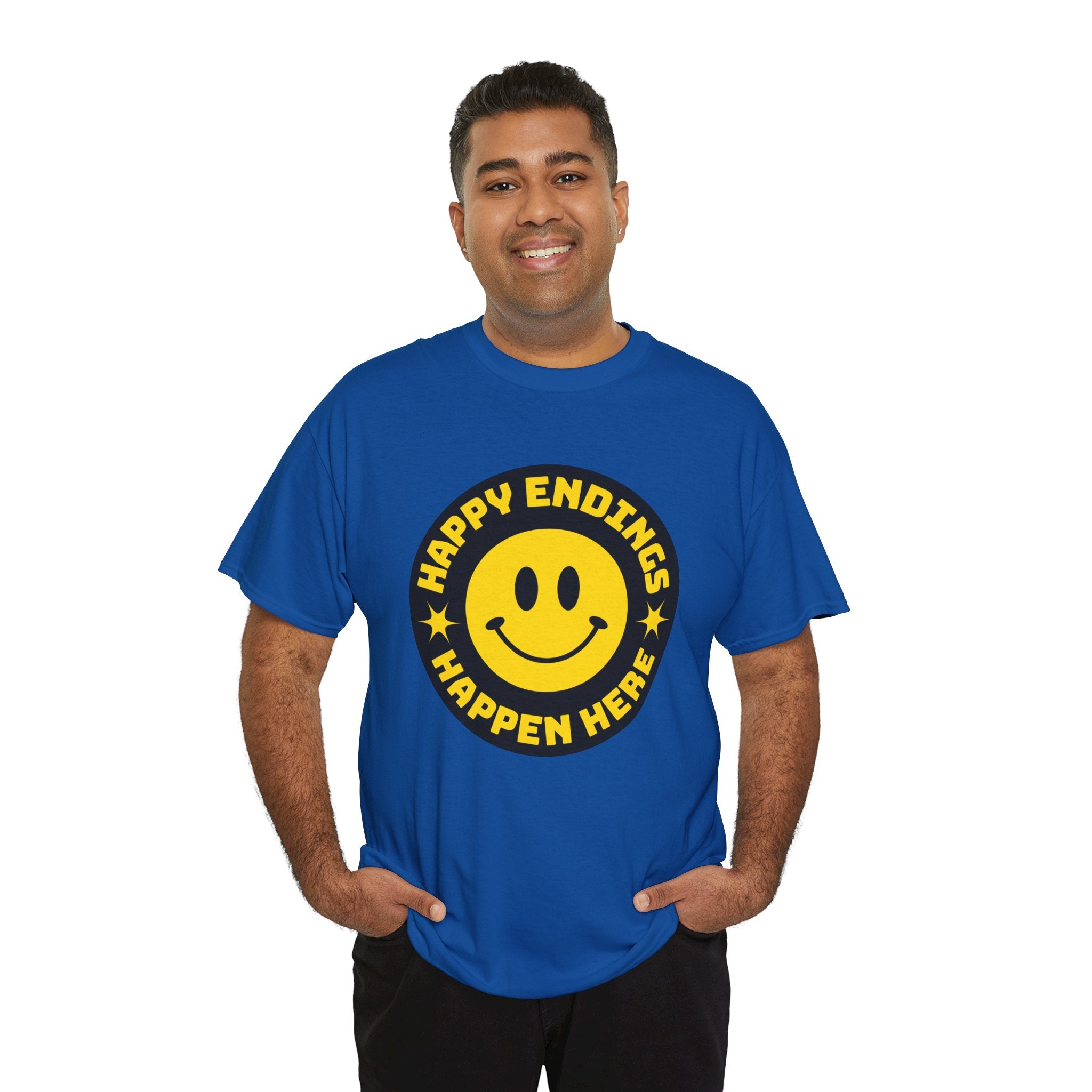 Happy Endings Happen Here – Funny Smiley Face T-Shirt
