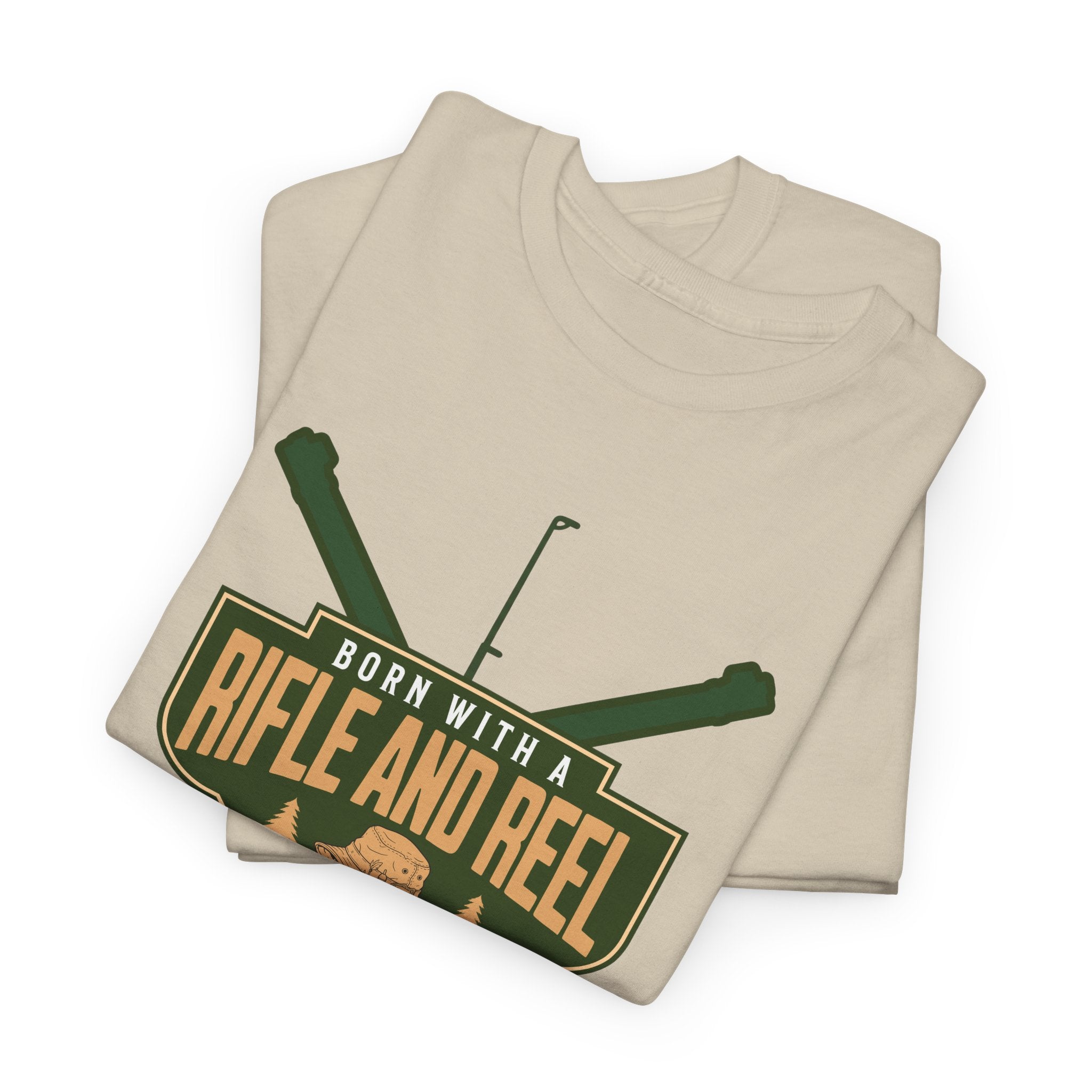 Rifle and Reel T-Shirt — "Born With a Rifle and Reel" Hunting & Fishing Graphic Tee