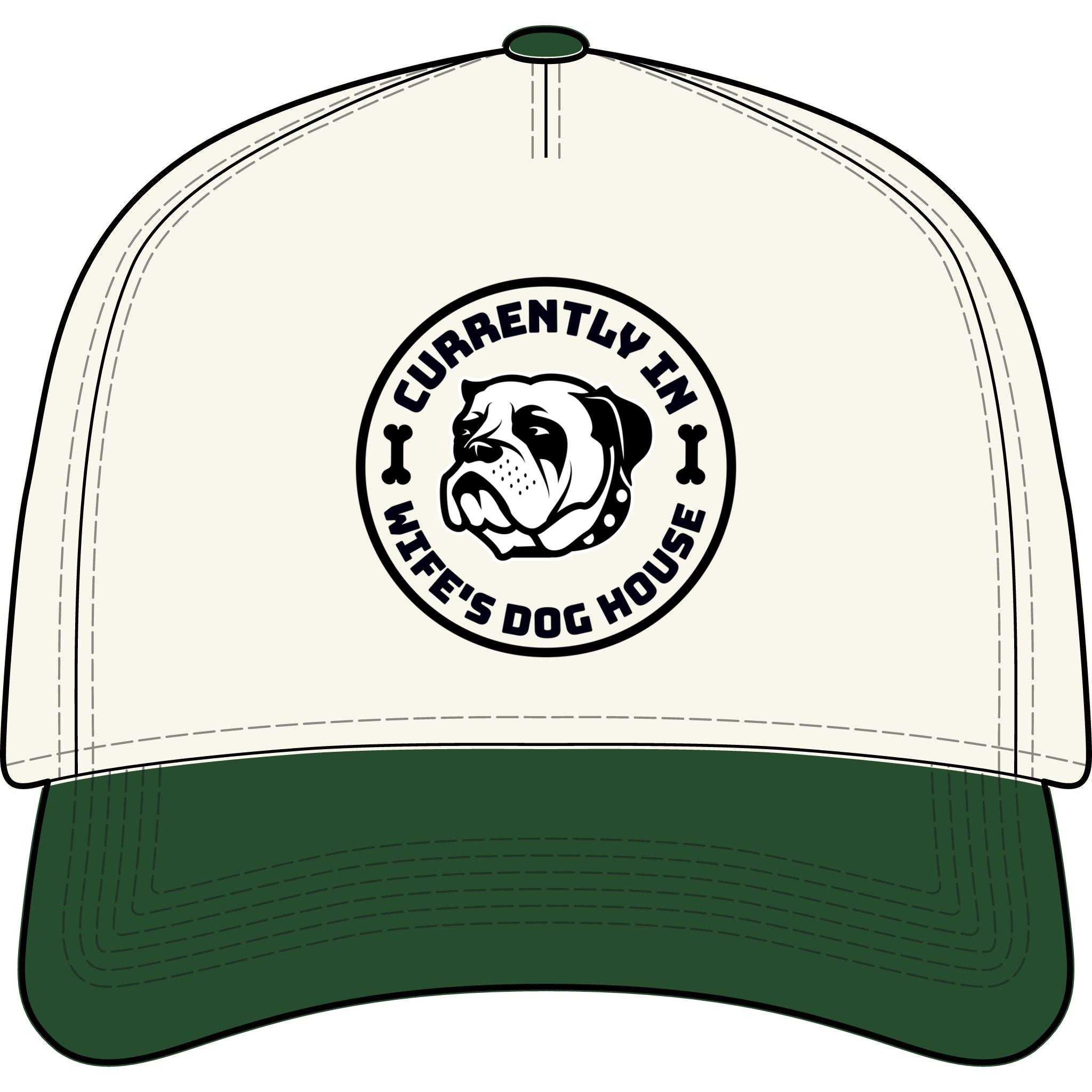 “Currently In Wife’s Dog House” Two-Tone Baseball Cap – Funny Bulldog Dad Hat