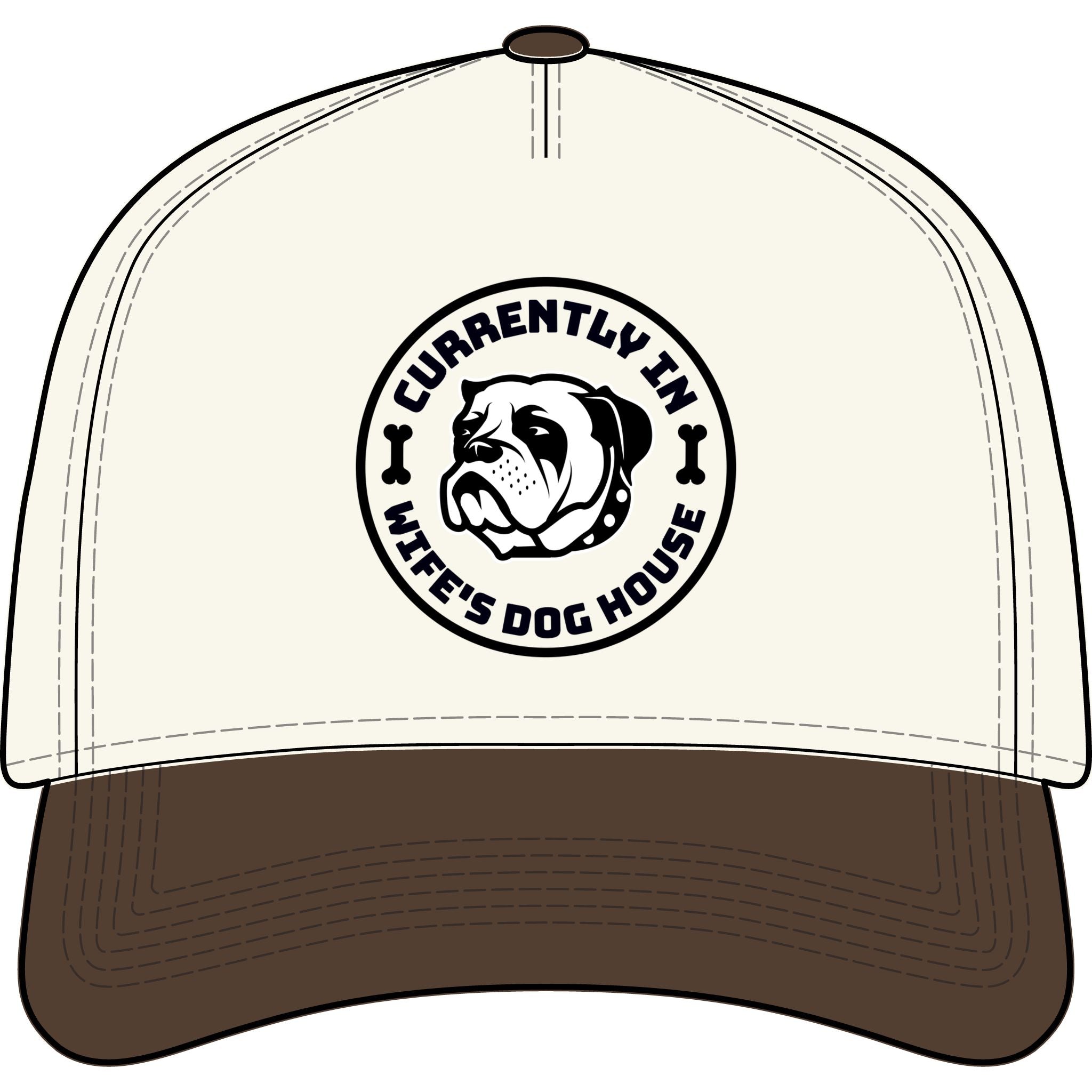 “Currently In Wife’s Dog House” Two-Tone Baseball Cap – Funny Bulldog Dad Hat