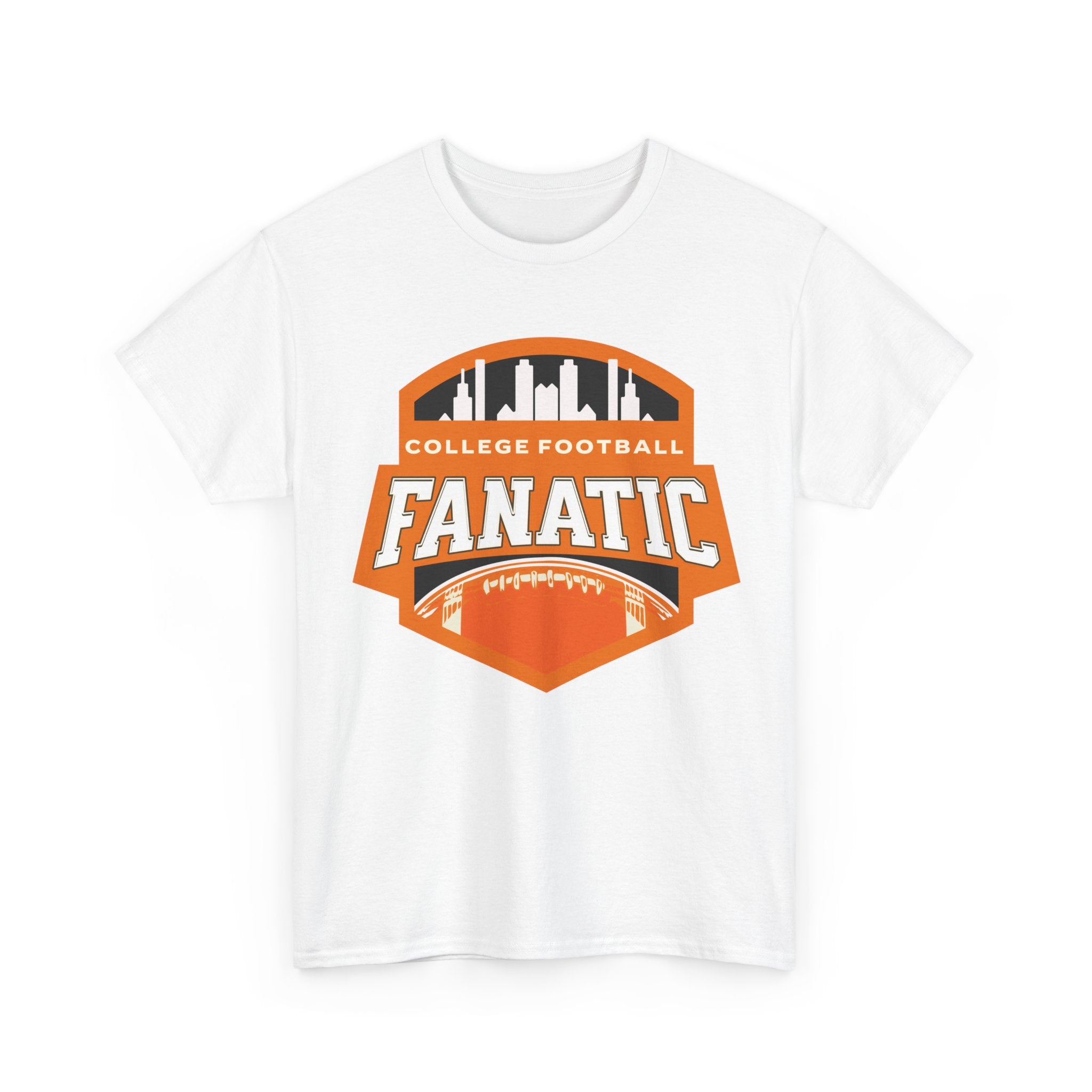 College Football Fanatic T-Shirt — Retro Orange Football Badge Tee