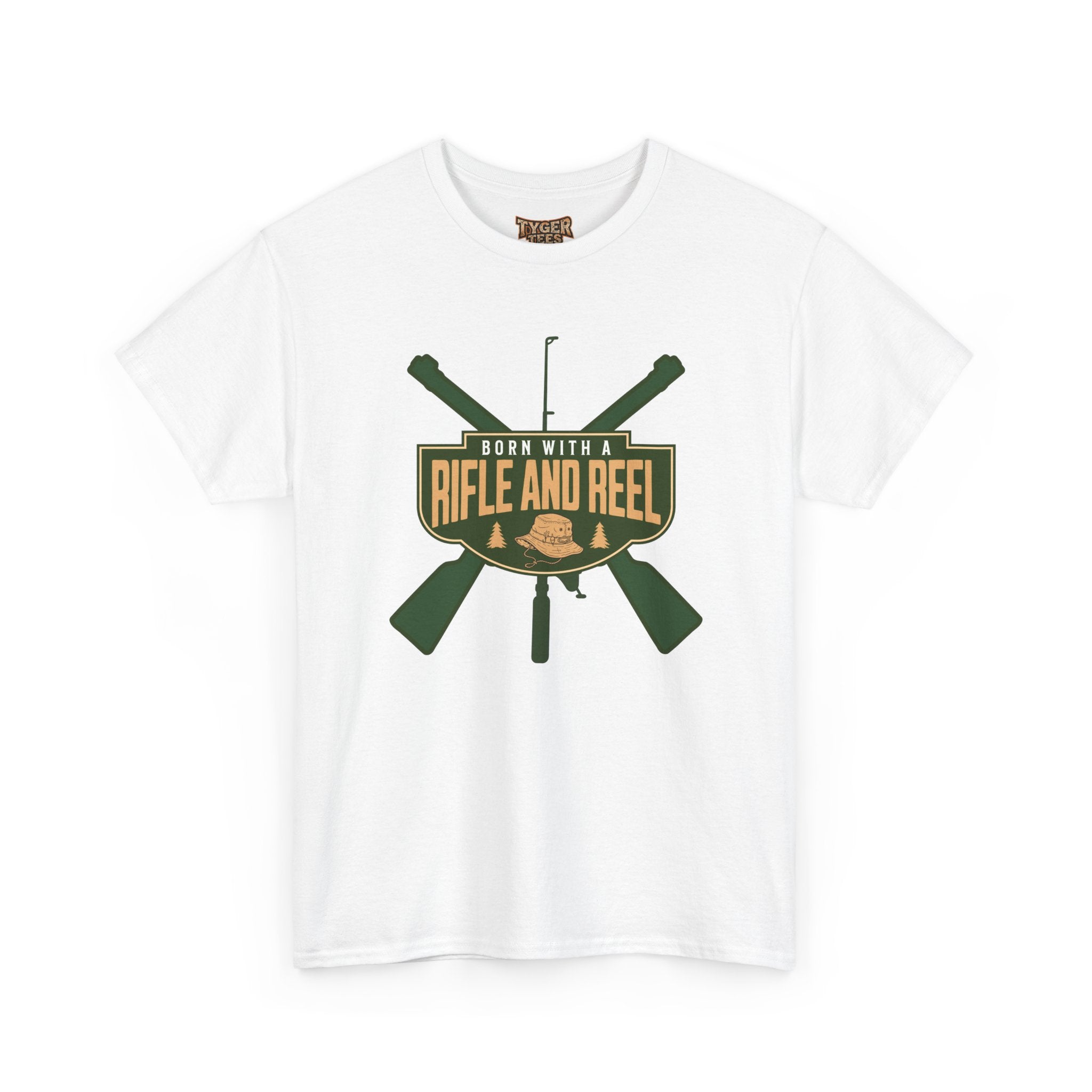 Rifle and Reel T-Shirt — "Born With a Rifle and Reel" Hunting & Fishing Graphic Tee