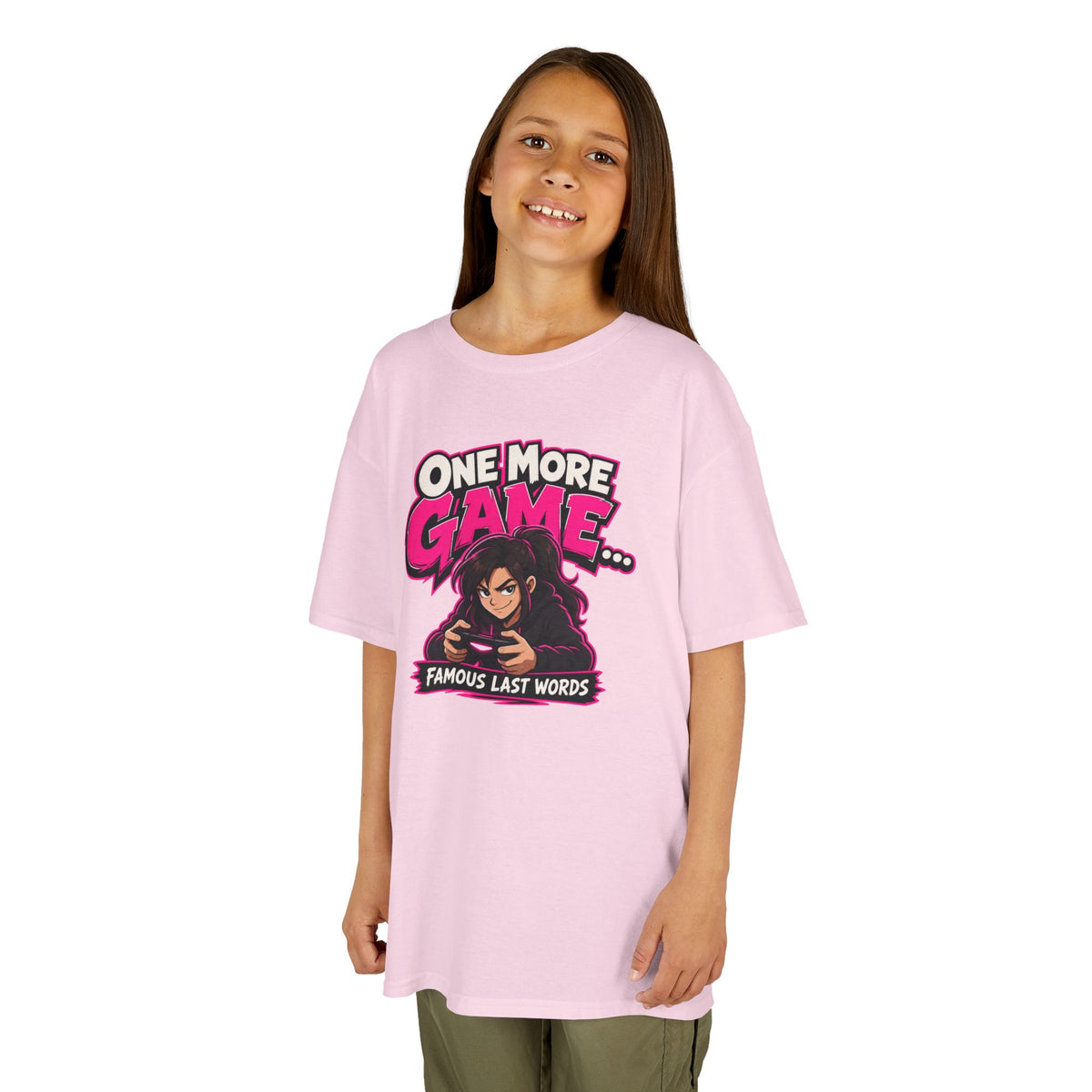 Kids Tee — "One More Game... Famous Last Words" Gaming Graphic Shirt
