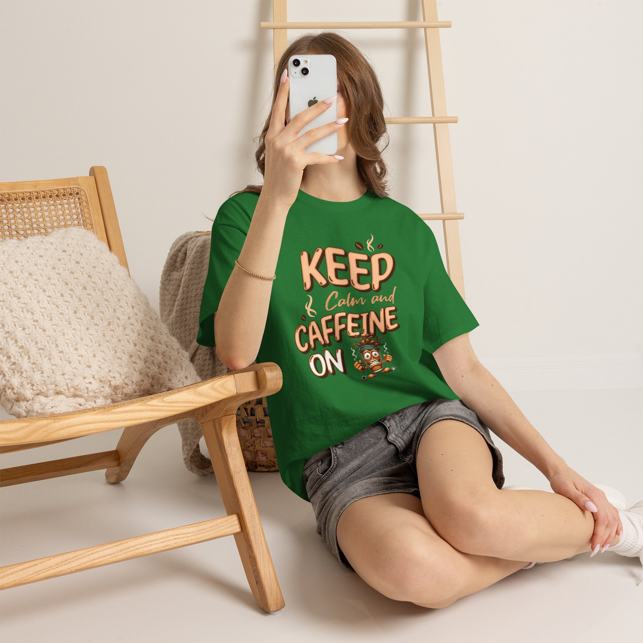 Keep Calm And Caffeine On – Funny Coffee Lover T-Shirt