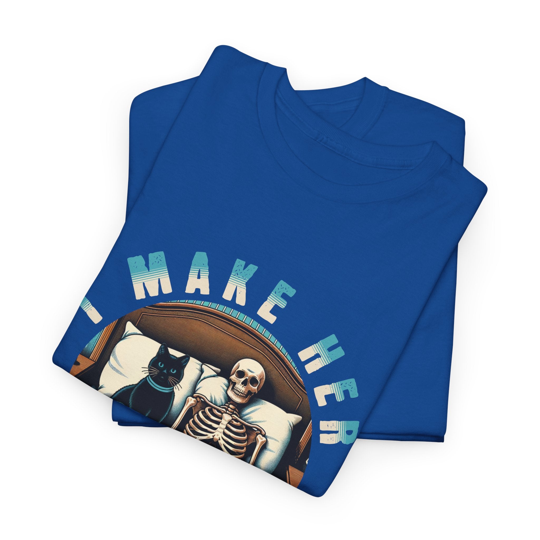 Skeleton Cat Tee — "I Make Her Purrrrrr" Funny Gothic Halloween Shirt