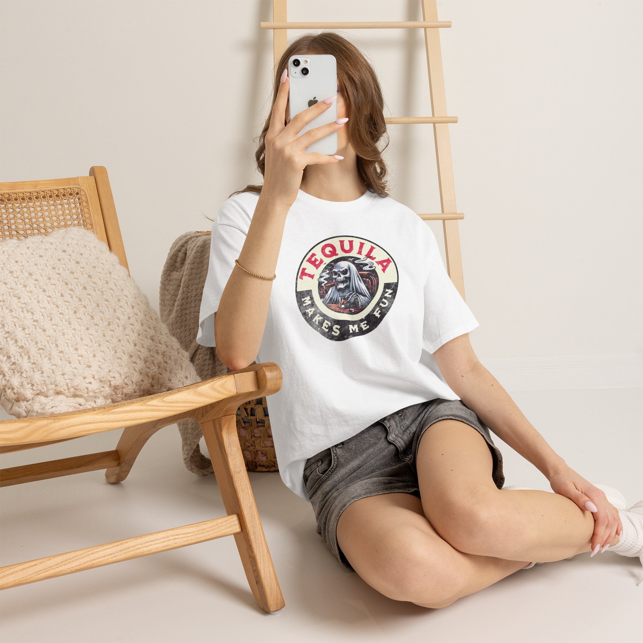 Tequila Makes Me Fun T-Shirt – Funny Party Graphic Tee with Skull & Bottle Design