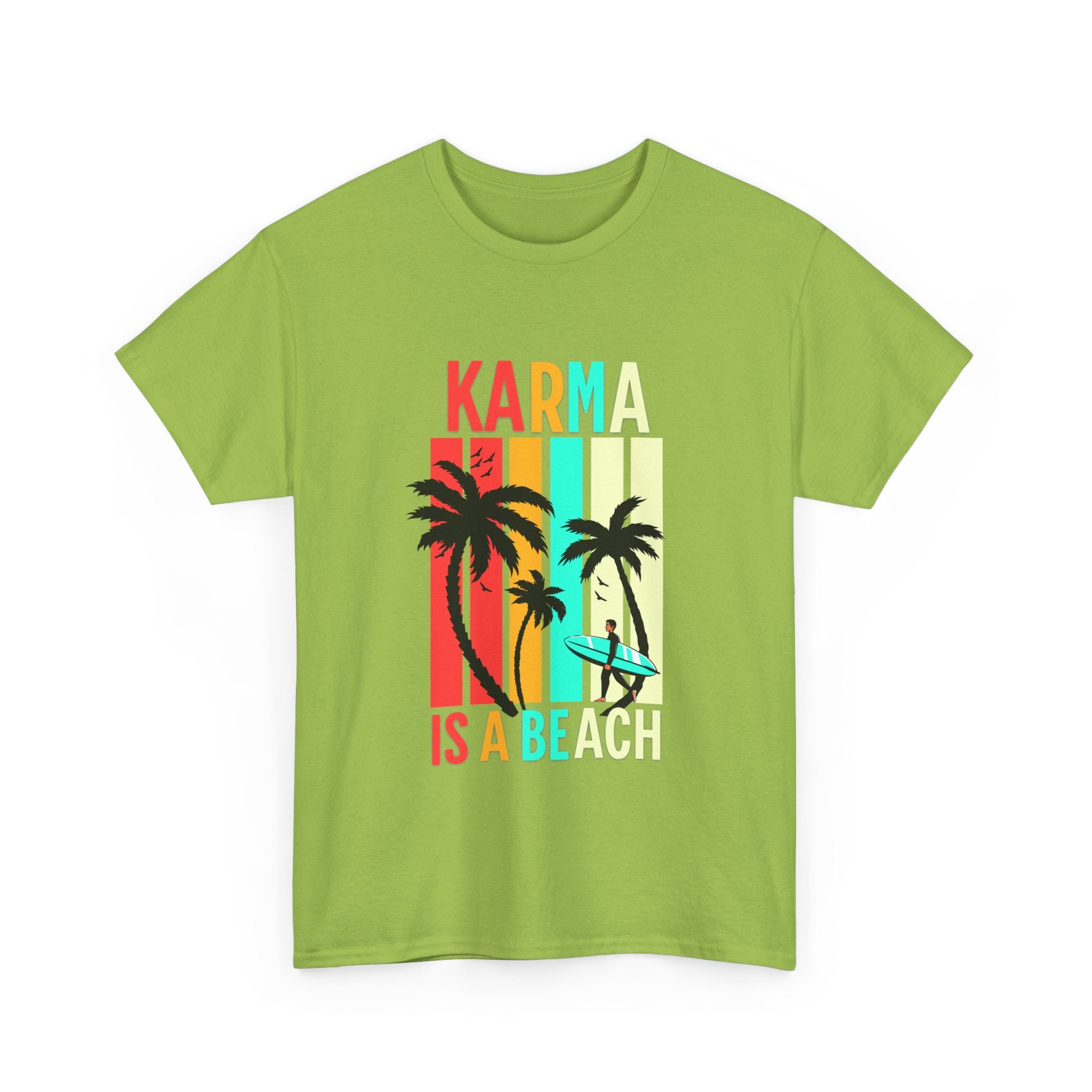 Karma Is A Beach T-Shirt – Vintage Palm Tree Surf Graphic Tee