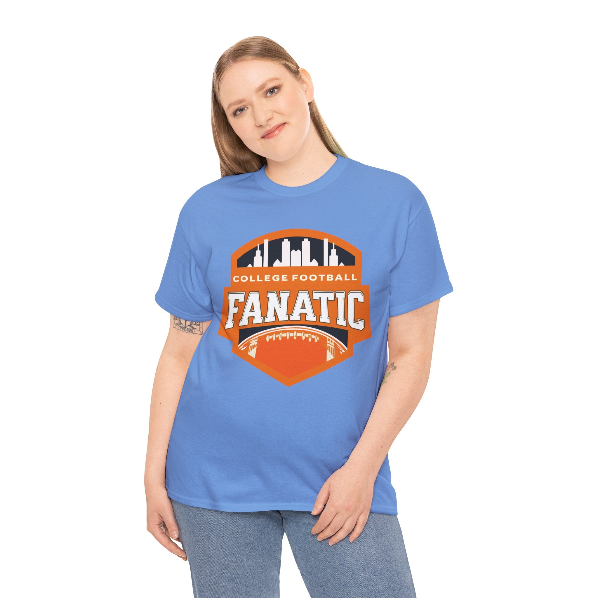 College Football Fanatic T-Shirt — Retro Orange Football Badge Tee
