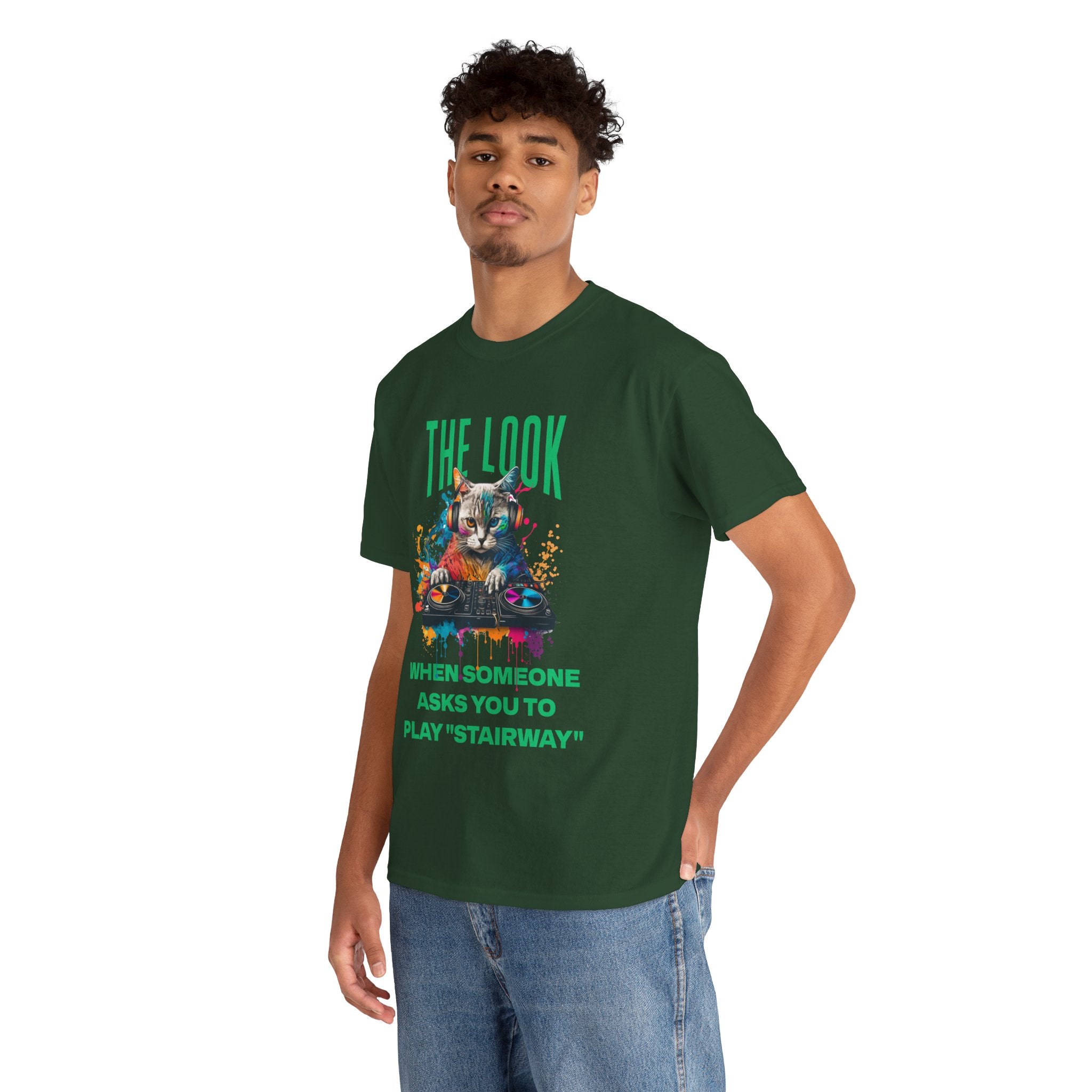 Cat DJ T‑Shirt — “The Look When Someone Asks You to Play ‘Stairway’”