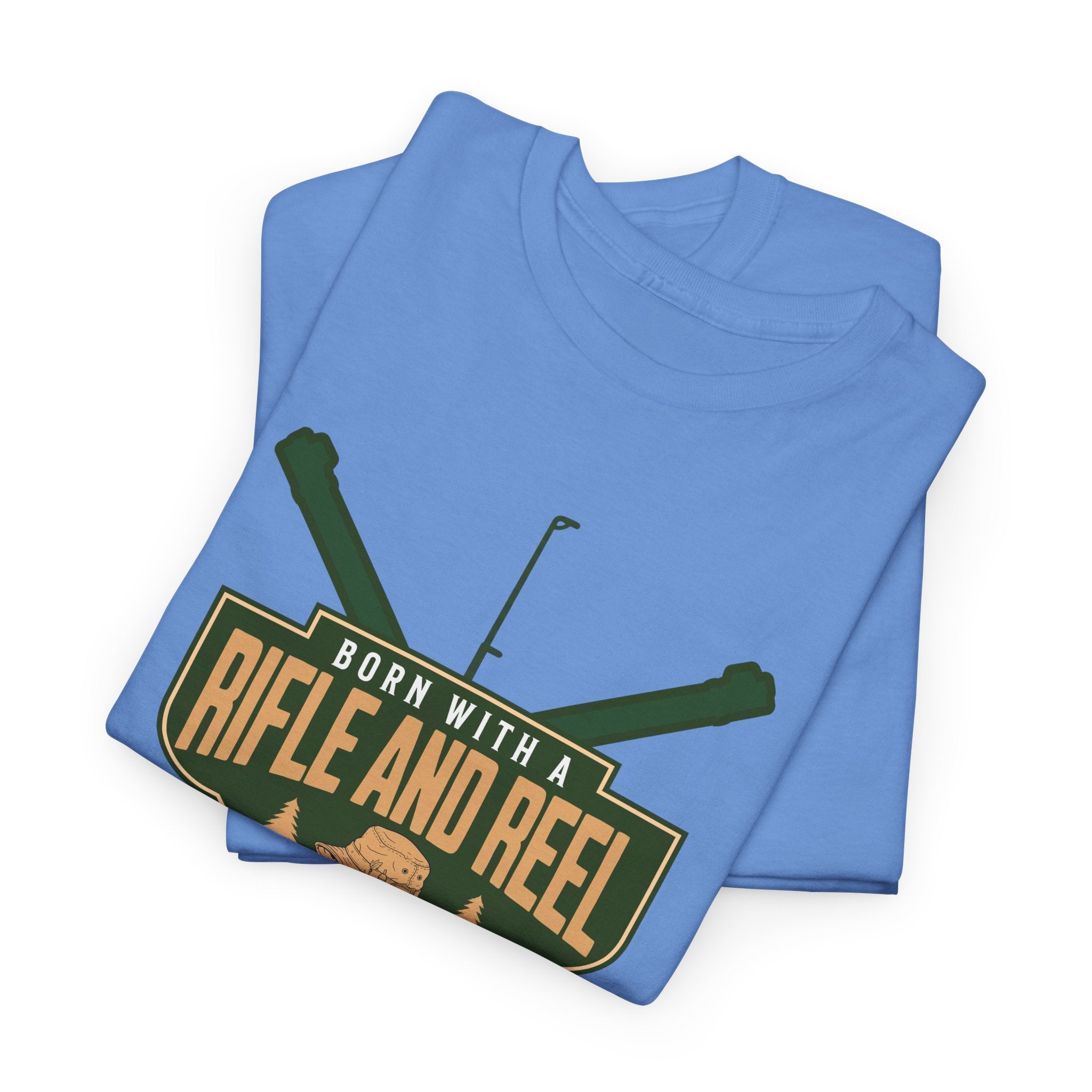 Rifle and Reel T-Shirt — "Born With a Rifle and Reel" Hunting & Fishing Graphic Tee