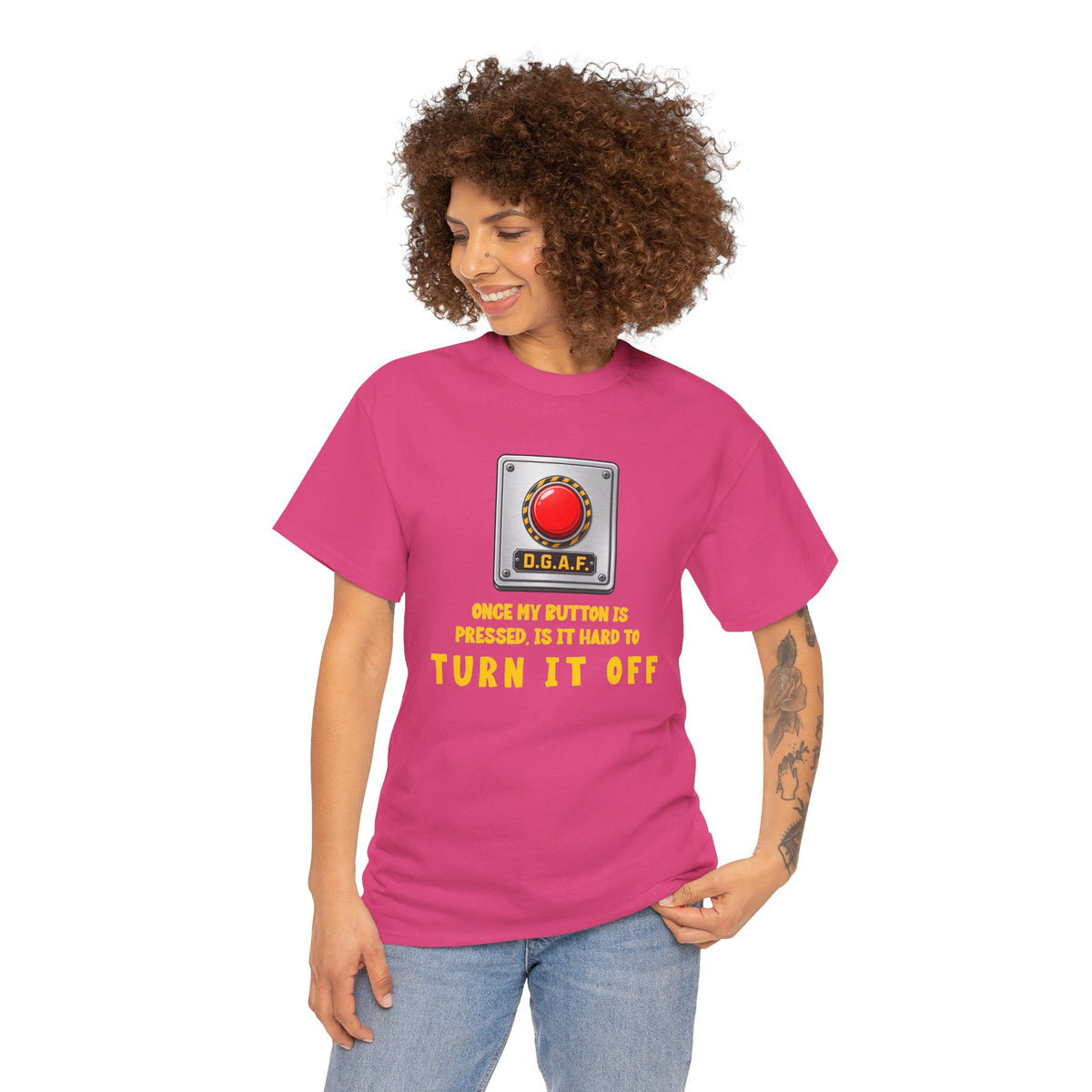 DGAF Red Button T-Shirt — Funny &