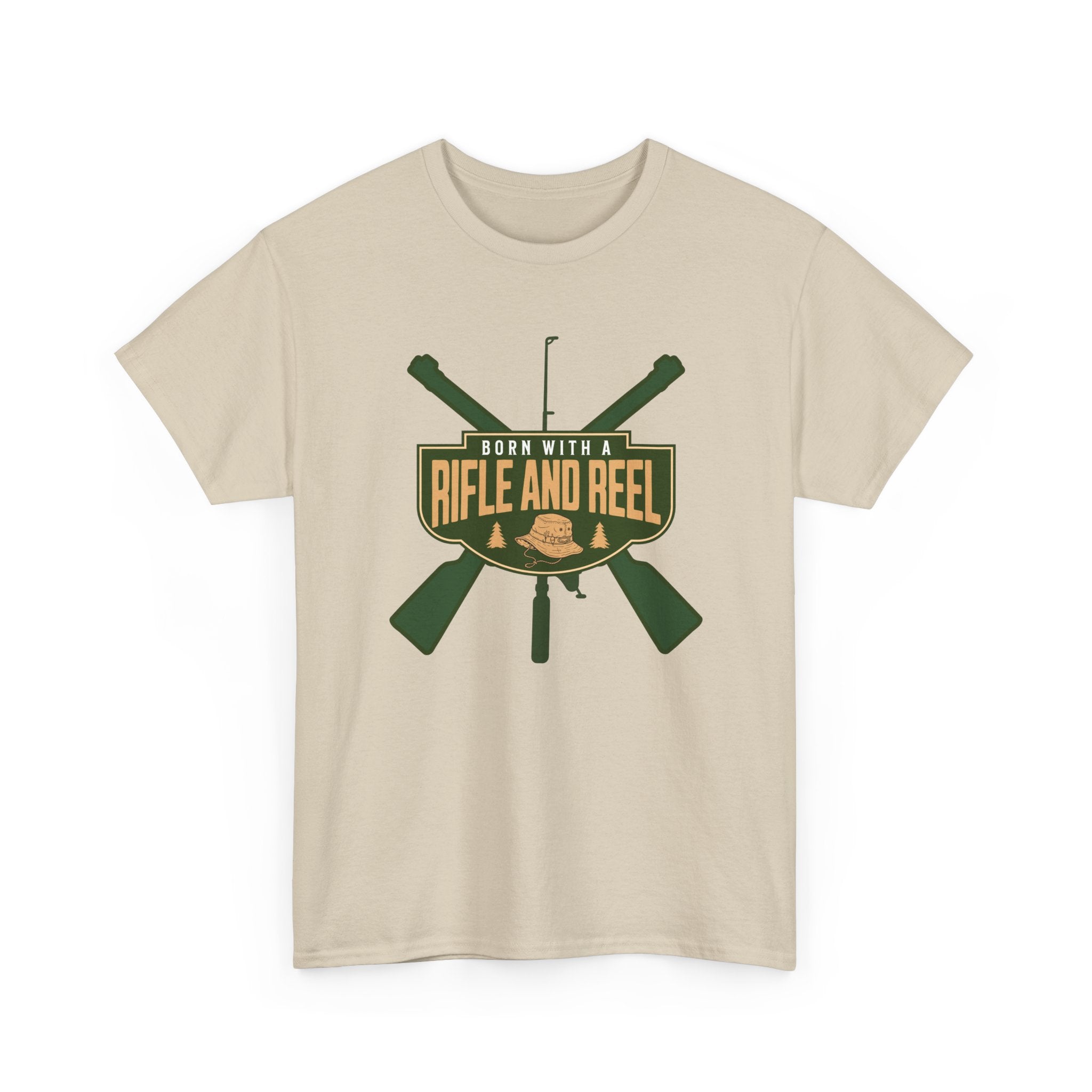 Rifle and Reel T-Shirt — "Born With a Rifle and Reel" Hunting & Fishing Graphic Tee