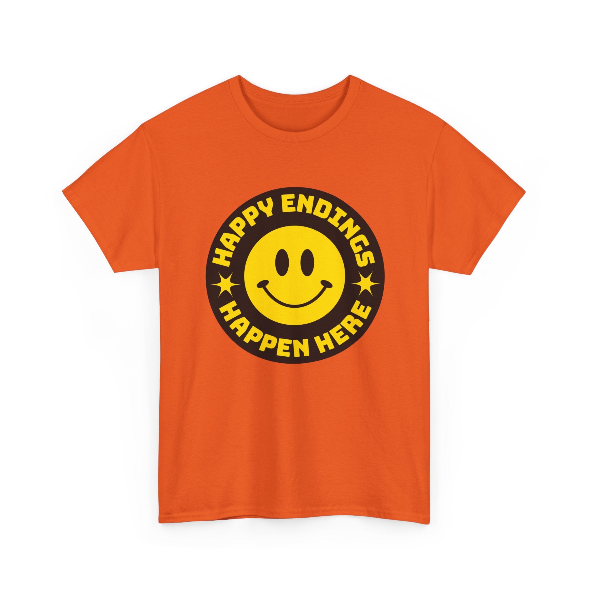 Happy Endings Happen Here – Funny Smiley Face T-Shirt