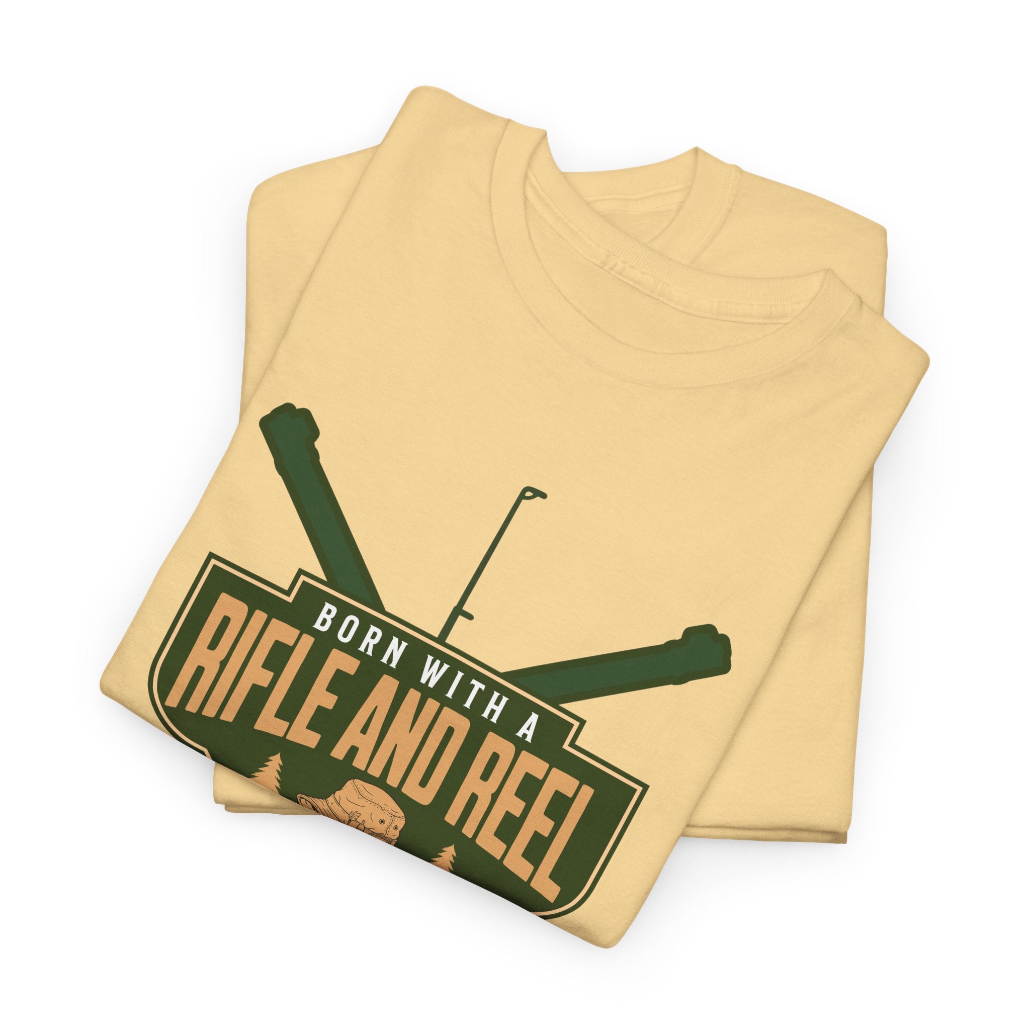 Rifle and Reel T-Shirt — "Born With a Rifle and Reel" Hunting & Fishing Graphic Tee