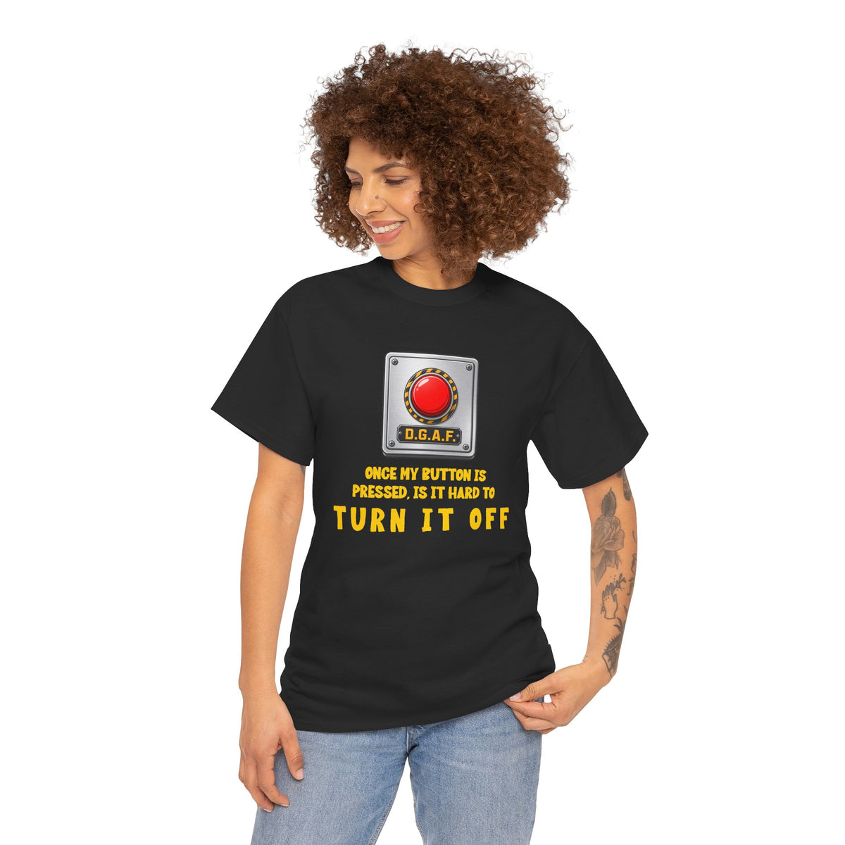 DGAF Red Button T-Shirt — Funny &